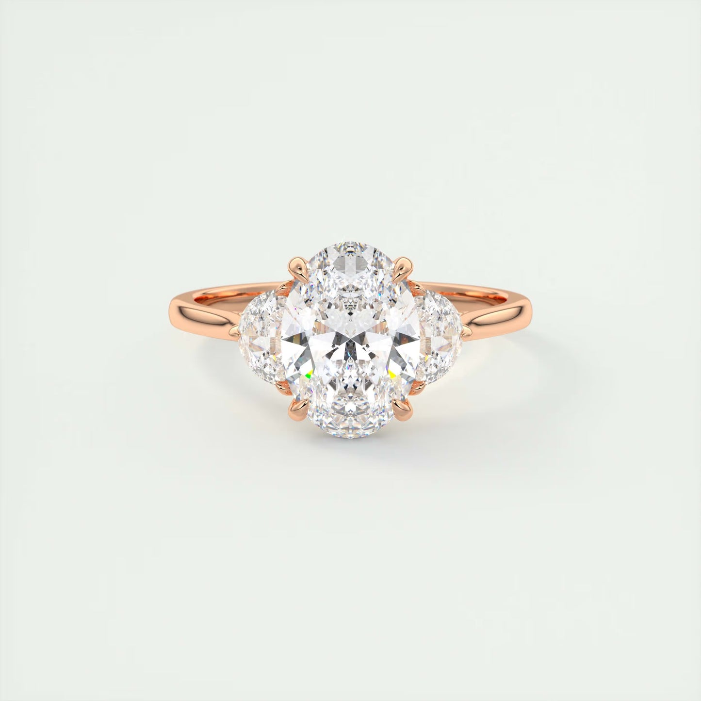 3.00 Ct The Nouveau Oval - Oval Half Moon Three Stone Engagement Rings