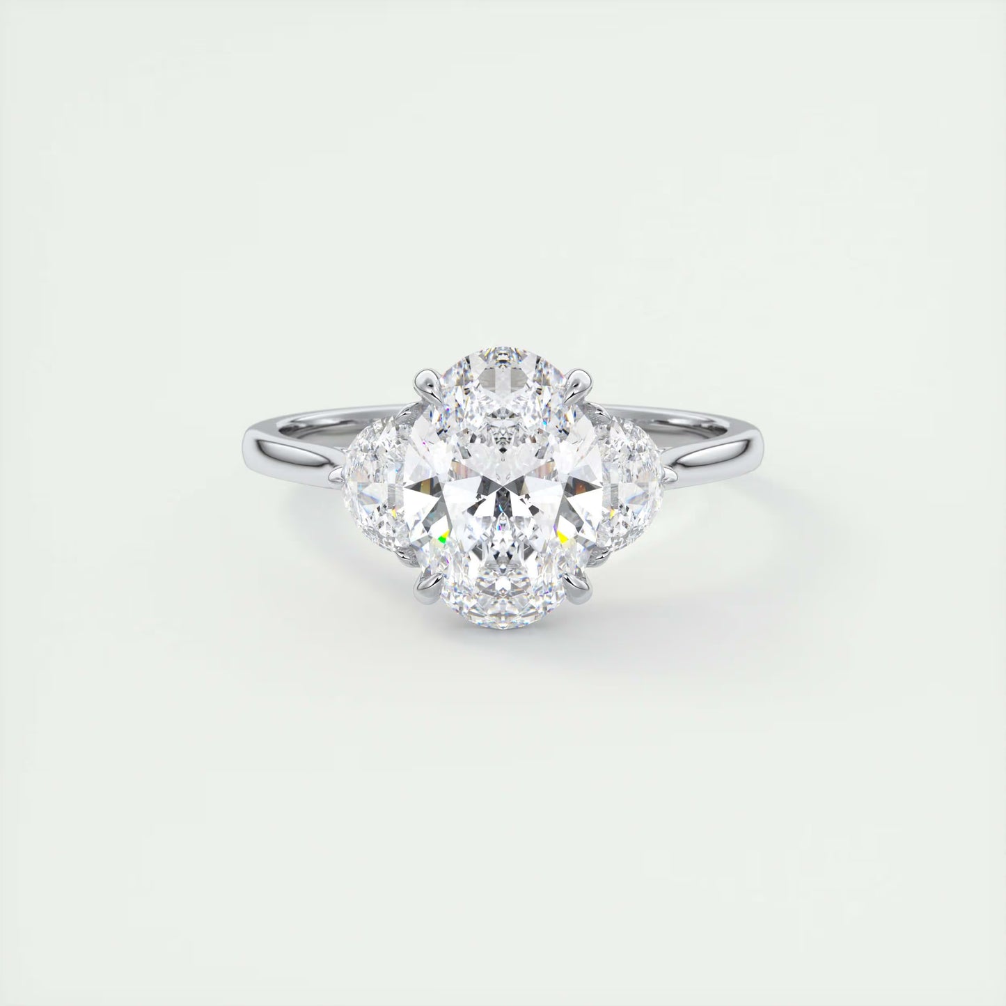 3.00 Ct The Nouveau Oval - Oval Half Moon Three Stone Engagement Rings