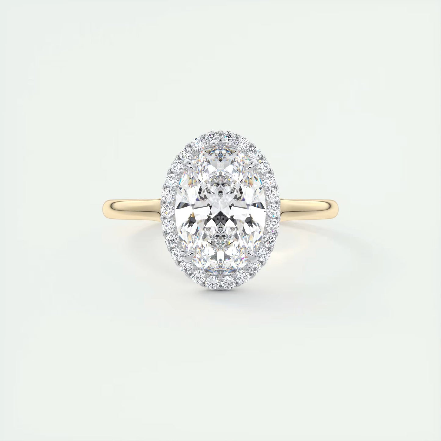 2.10 Ct The Breezy Halo Oval Center with French Set Halo Ring