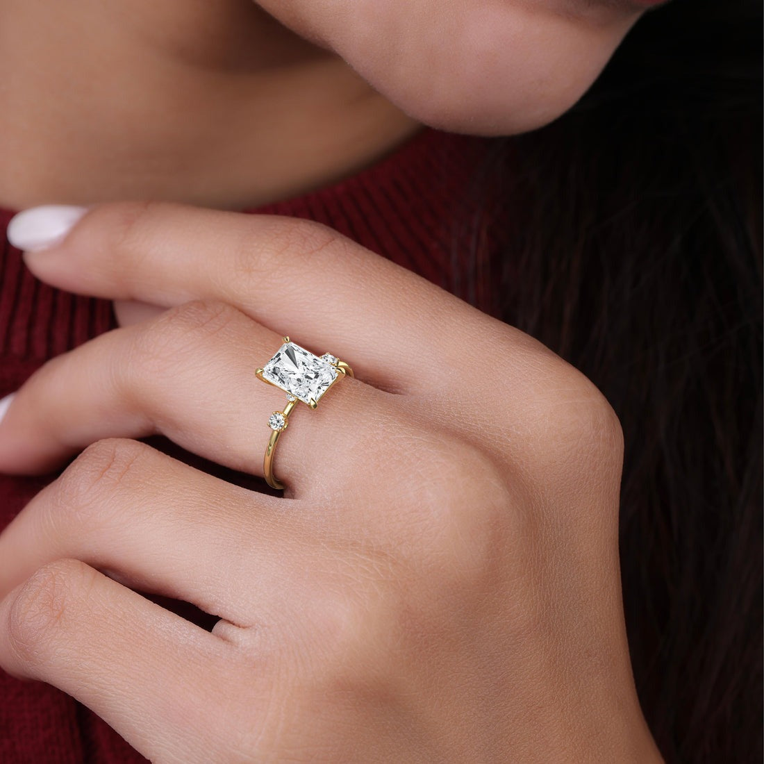 3.50 Ct In Radiant Bardot Scallop Engagement Ring