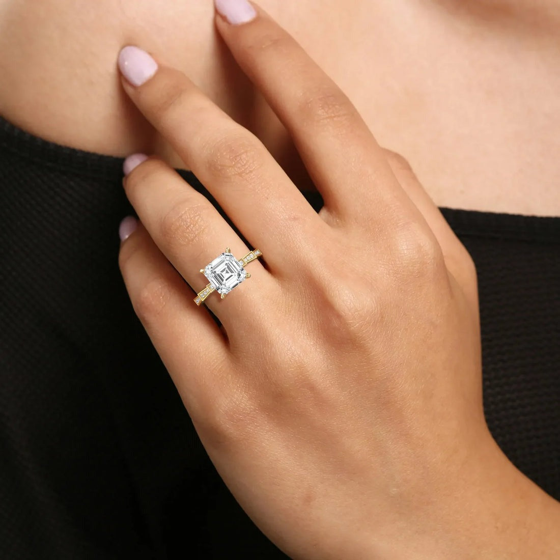 4.00 Ct In Asscher Bardot Scallop Engagement Ring