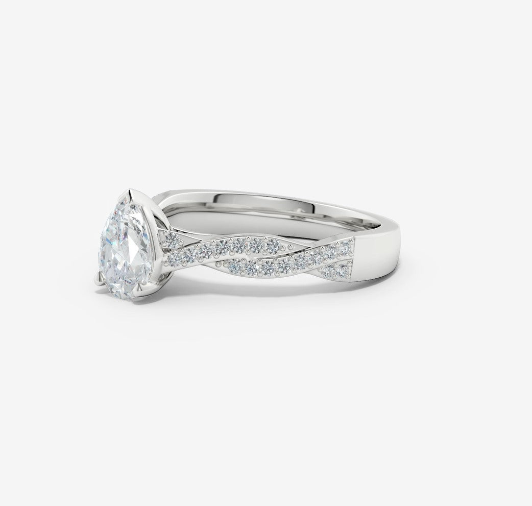1.62 Ct In Pear Bardot Scallop Engagement Ring