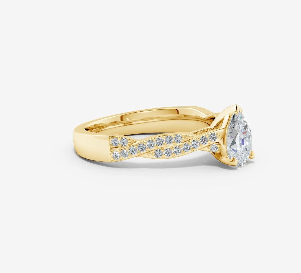 1.62 Ct In Pear Bardot Scallop Engagement Ring