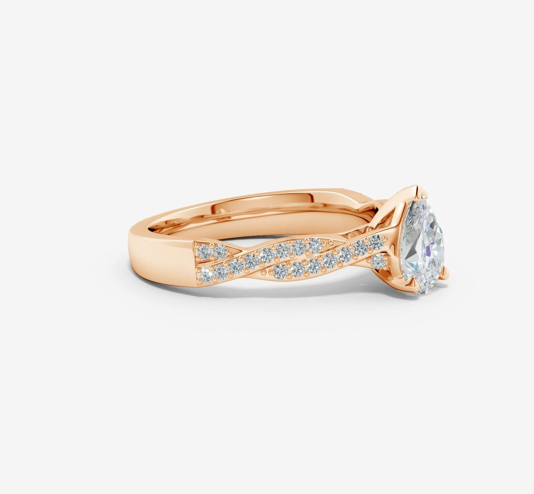 1.62 Ct In Pear Bardot Scallop Engagement Ring