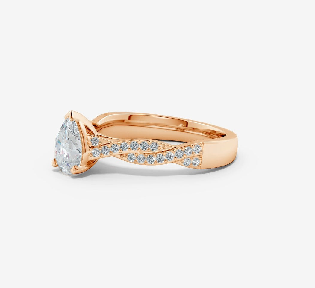 1.62 Ct In Pear Bardot Scallop Engagement Ring
