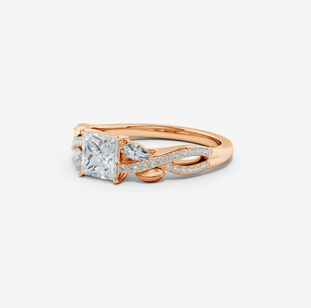 2.10 Ct In Princess Bardot Scallop Engagement Ring