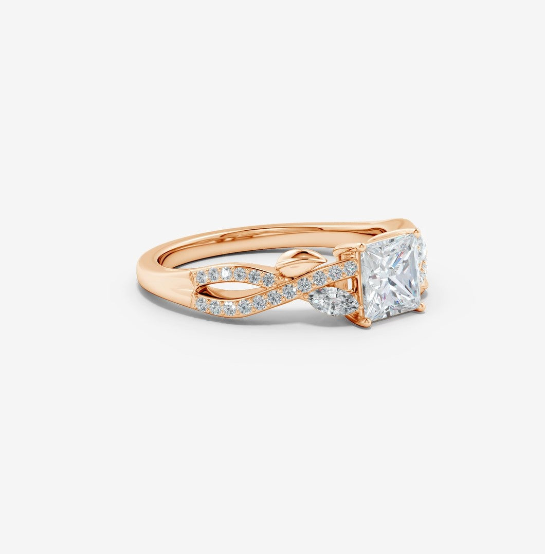 2.10 Ct In Princess Bardot Scallop Engagement Ring