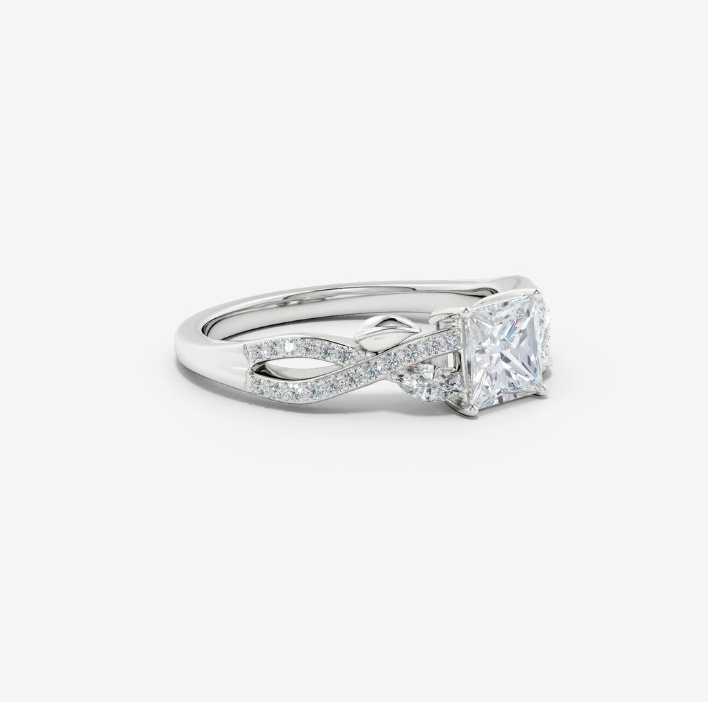 2.10 Ct In Princess Bardot Scallop Engagement Ring