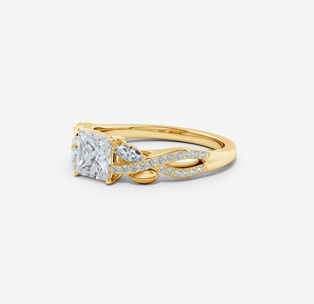 2.10 Ct In Princess Bardot Scallop Engagement Ring