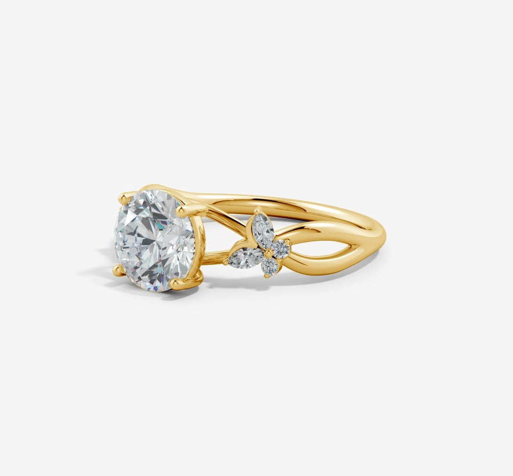 2.15 Ct In Center Stone Round & Side Stone Marquise Bardot Scallop Engagement Ring