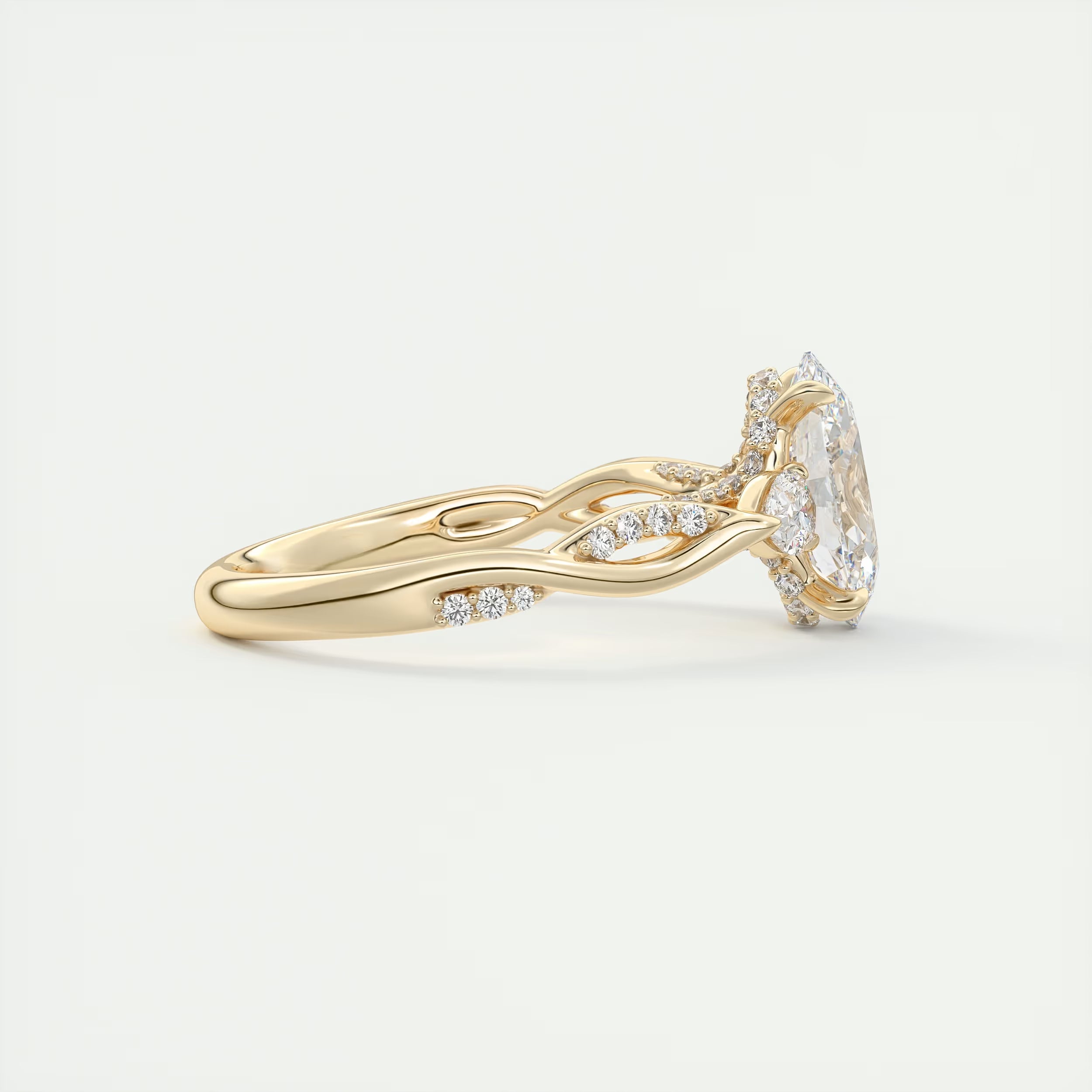 2.75 Ct The Full Bloom Oval - Twisted Pave Oval Solitaire Three Stone Engagement Rings