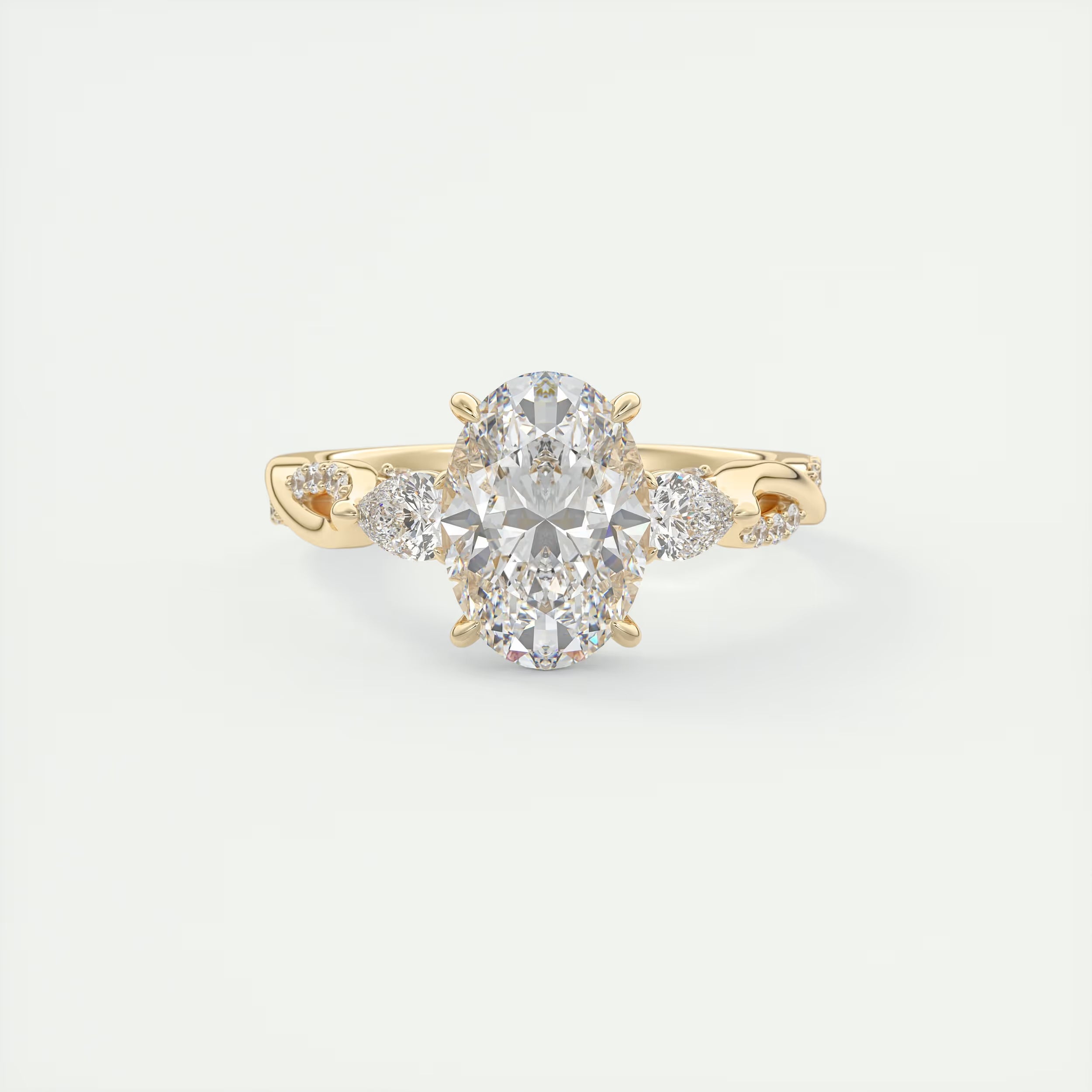2.75 Ct The Full Bloom Oval - Twisted Pave Oval Solitaire Three Stone Engagement Rings