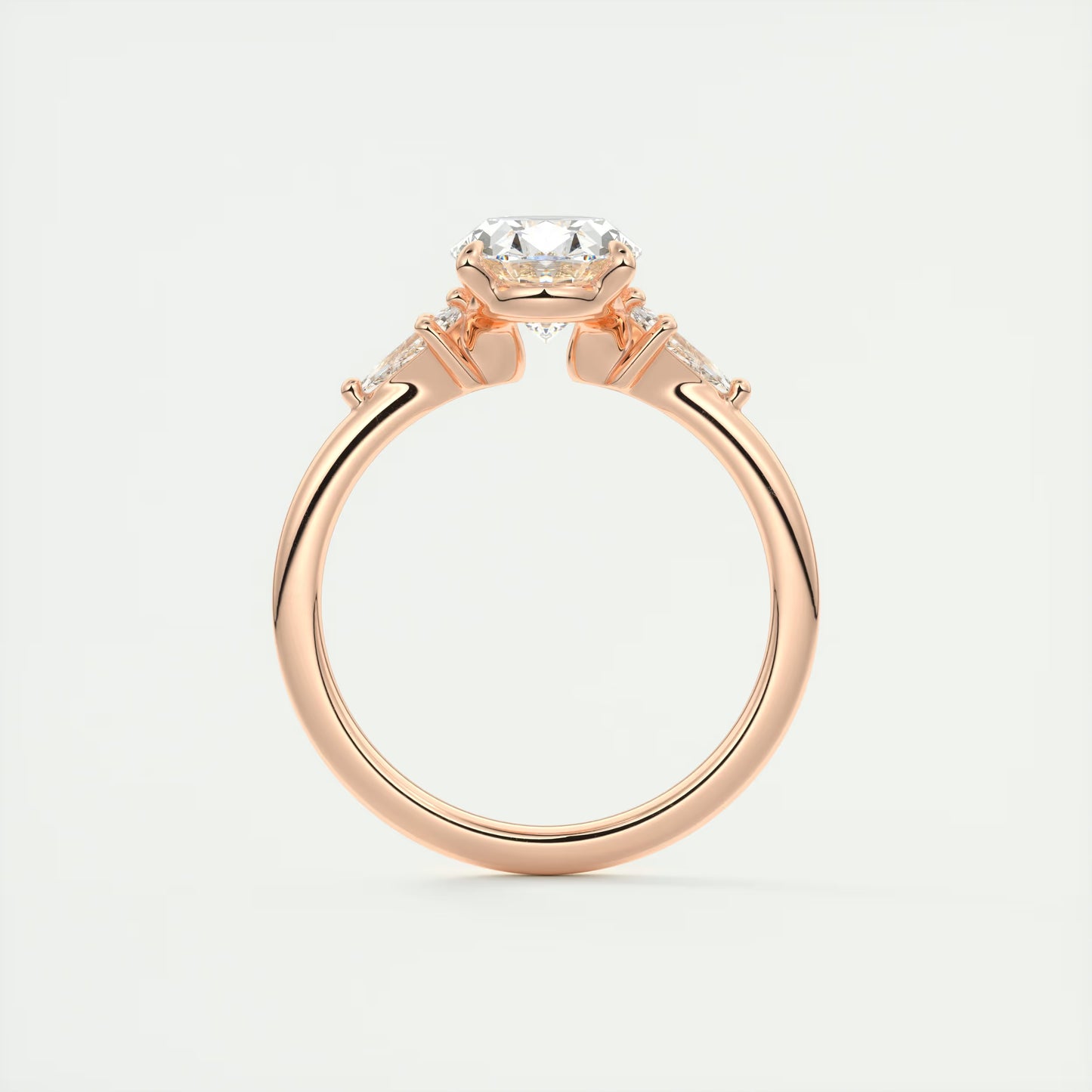 2.10 Ct Plunge Oval &Kites Three Stone Engagement Rings