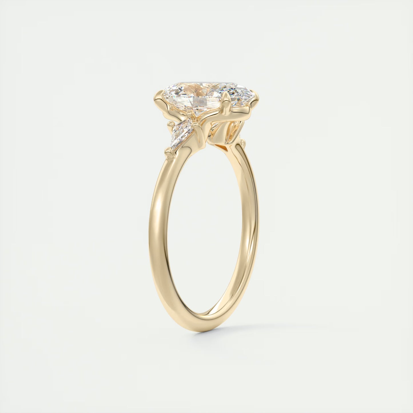 2.10 Ct Plunge Oval &Kites Three Stone Engagement Rings