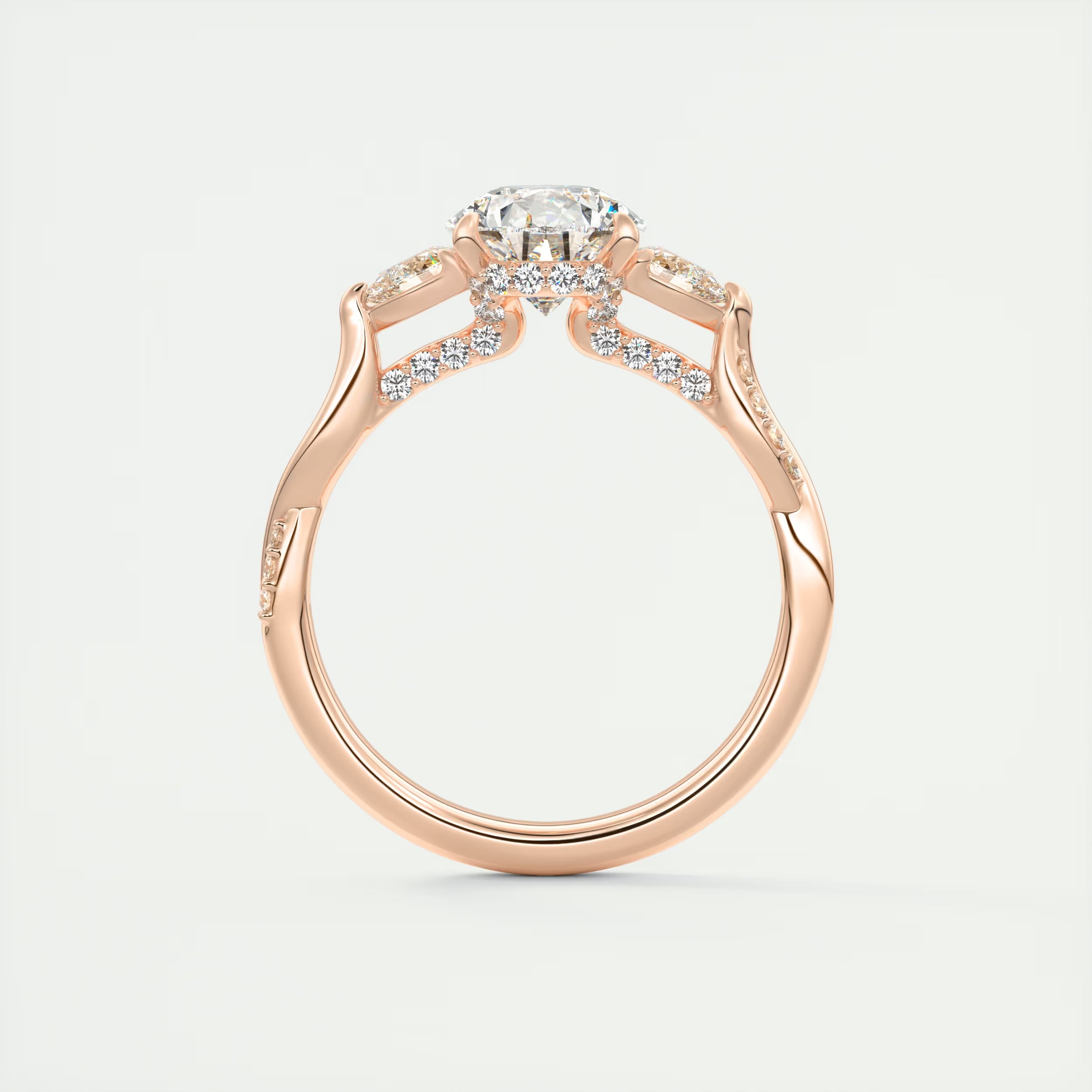 2.75 Ct The Full Bloom Center Stone Pear & Side stone Round Solitaire Three Stone Engagement Rings