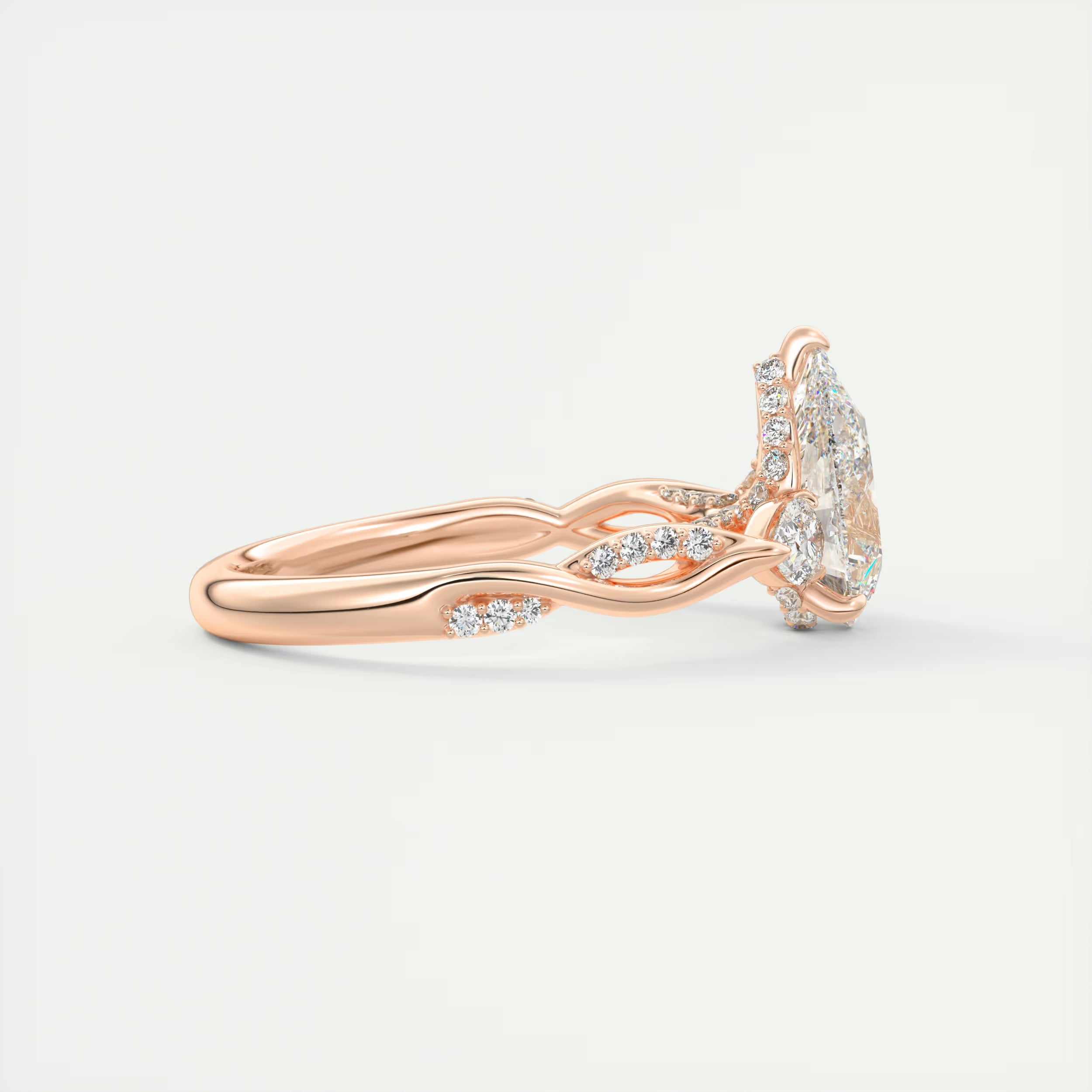 2.75 Ct The Full Bloom Center Stone Pear & Side stone Round Solitaire Three Stone Engagement Rings