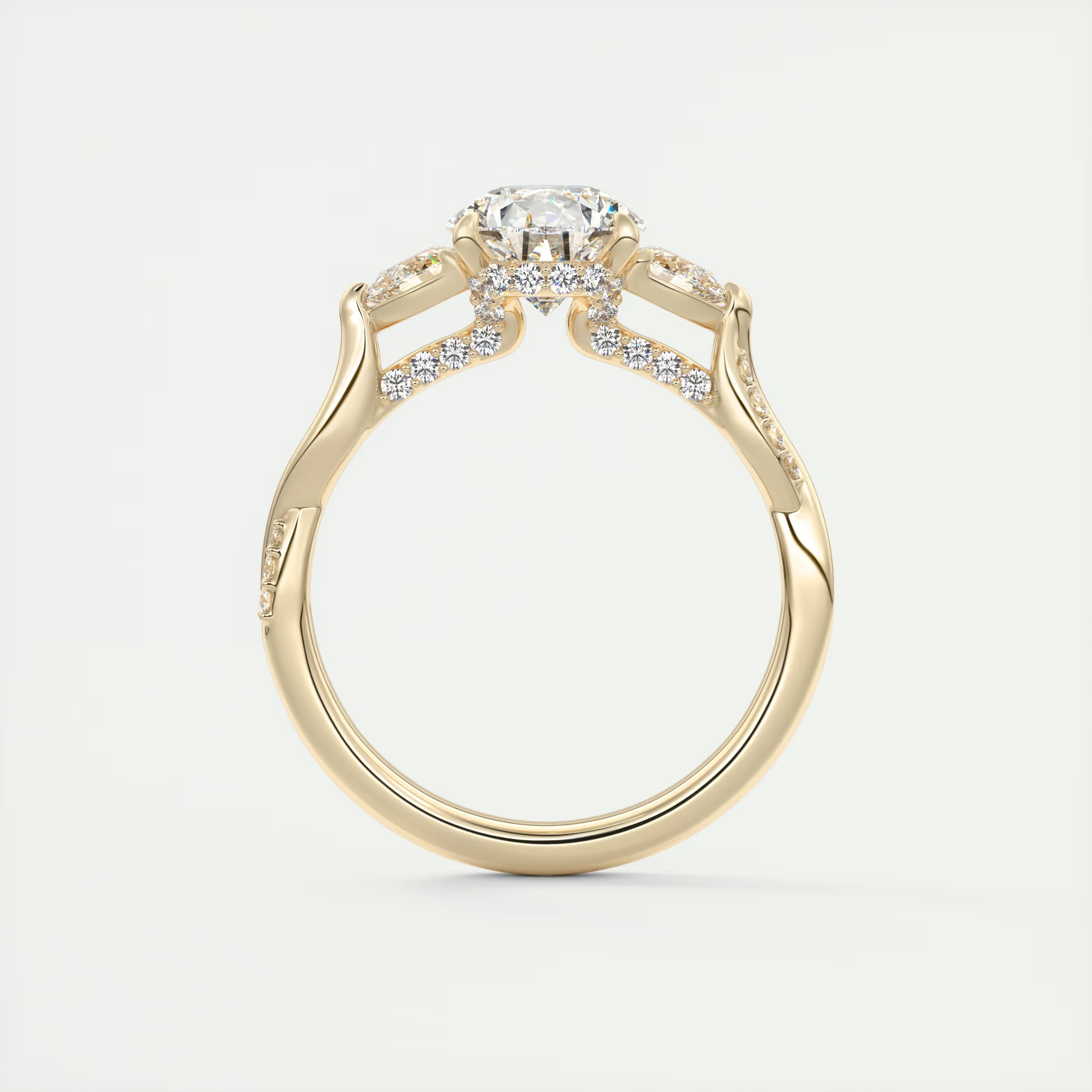 2.75 Ct The Full Bloom Center Stone Pear & Side stone Round Solitaire Three Stone Engagement Rings