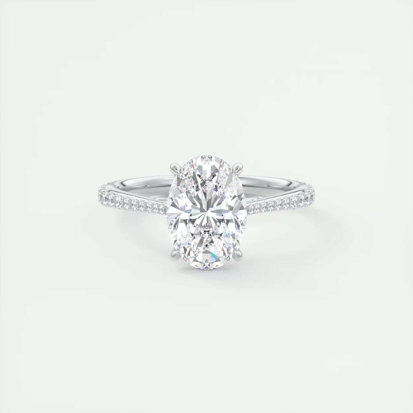 2.30 Ct The Cathedral Pavé Oval Solitaire Cathedral Pavé Setting Ring