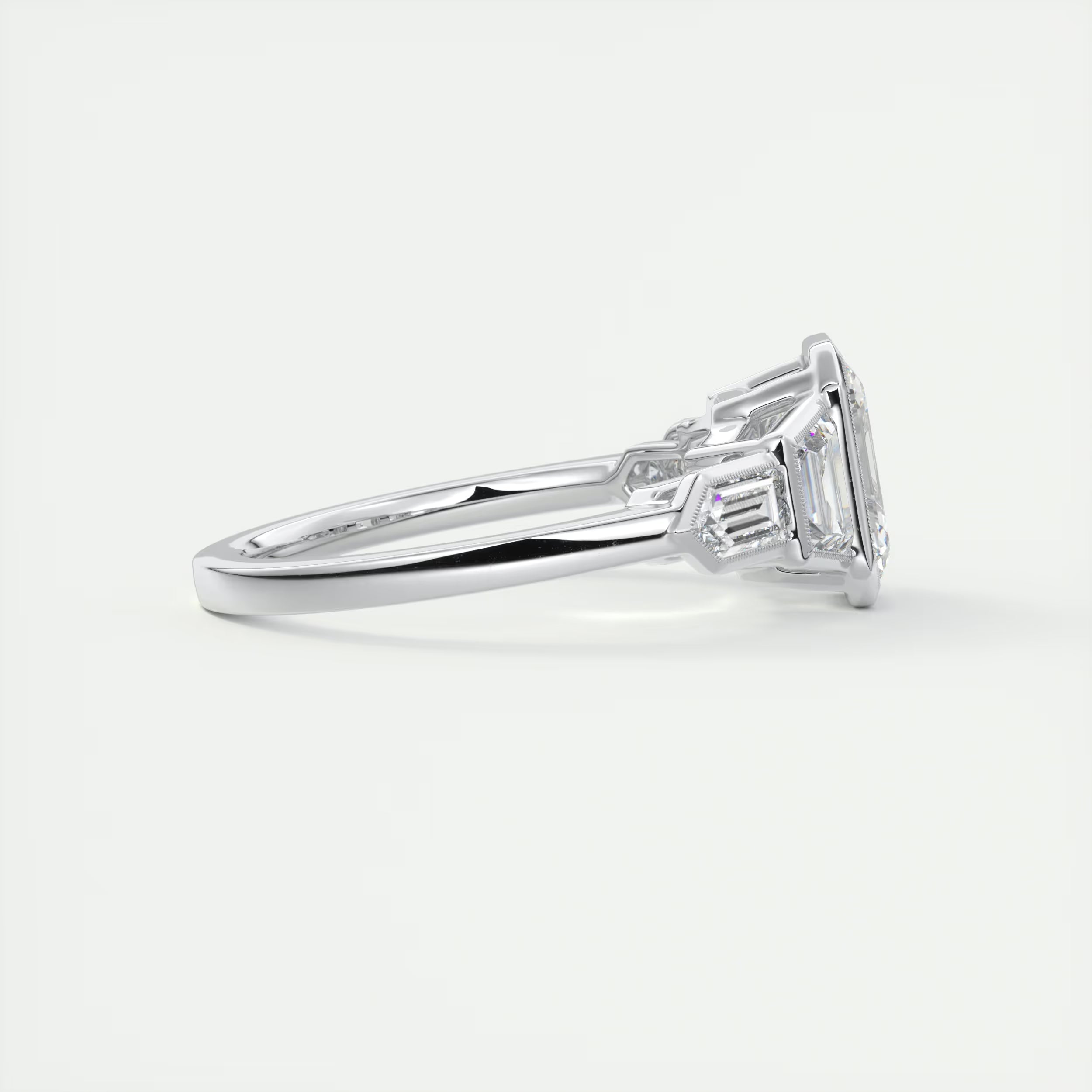2.16 Ct The Deco Center Stone Emerald - The Deco Five Stone Ring Engagement Rings