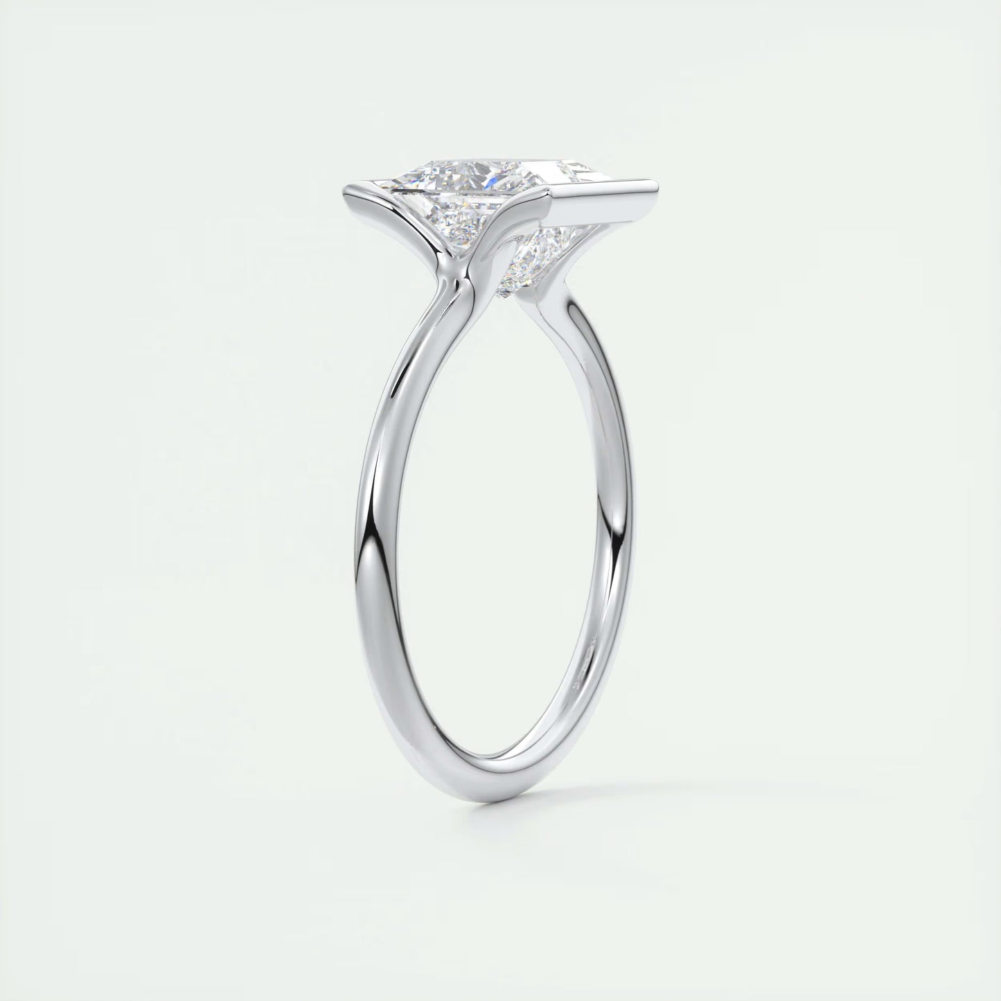 2.00 Ct The Clutch Princess - Flush Stacking Half Bezel Solitaire Engagement Rings