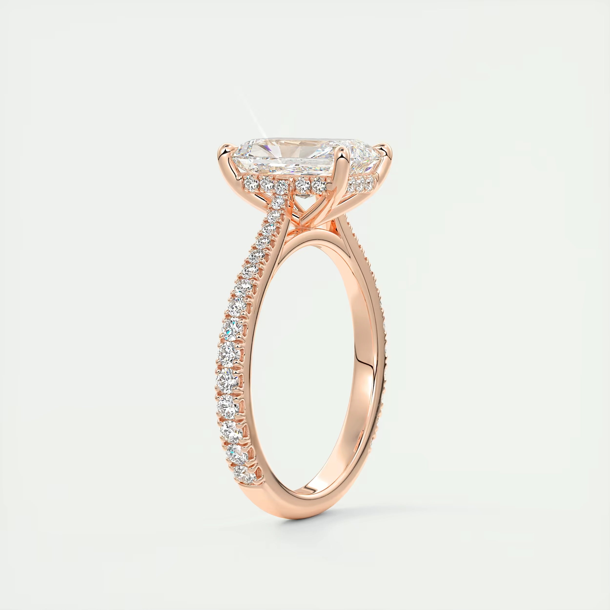 2.50 Ct The Cathedral Deluxe Center Stone Radiant Hidden Halo Engagement Ring