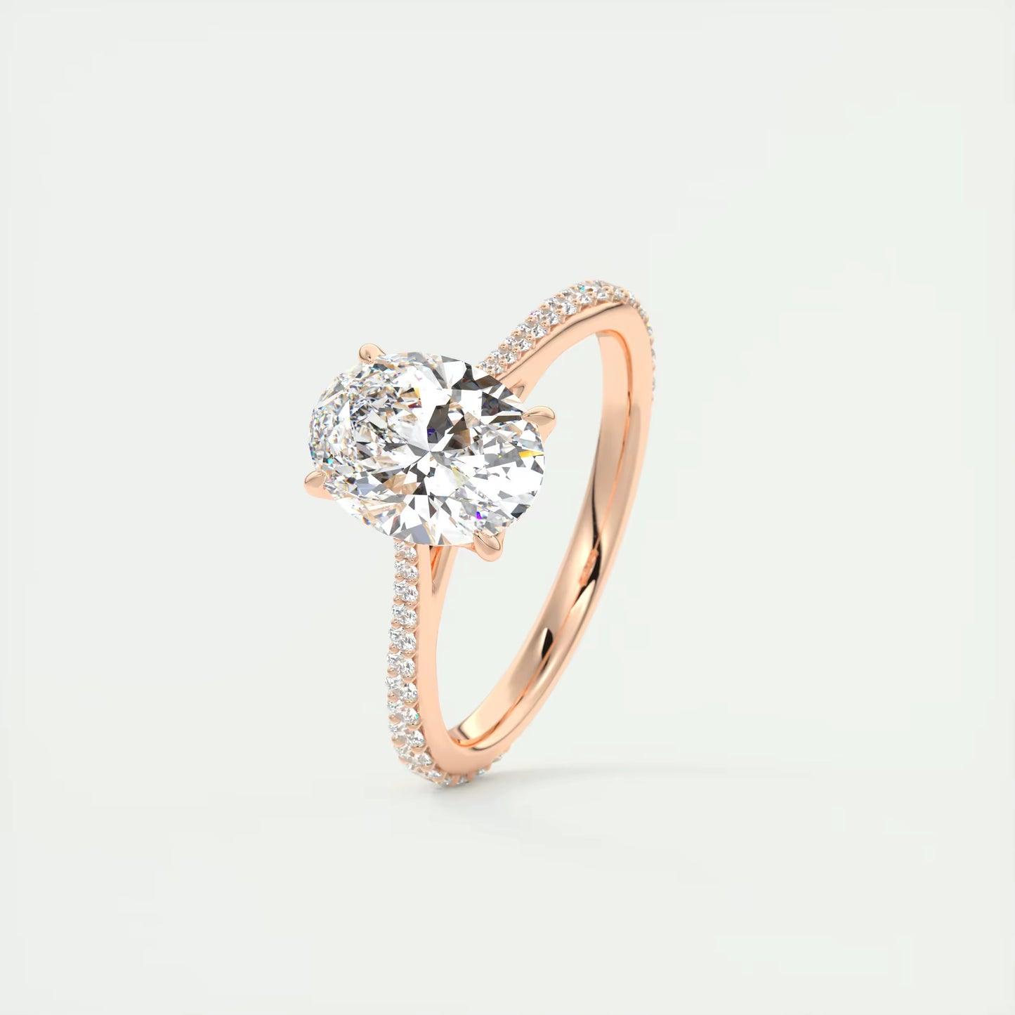 1.85 Ct Cathedral Royale Pavé Oval Floral Solitaire Ring