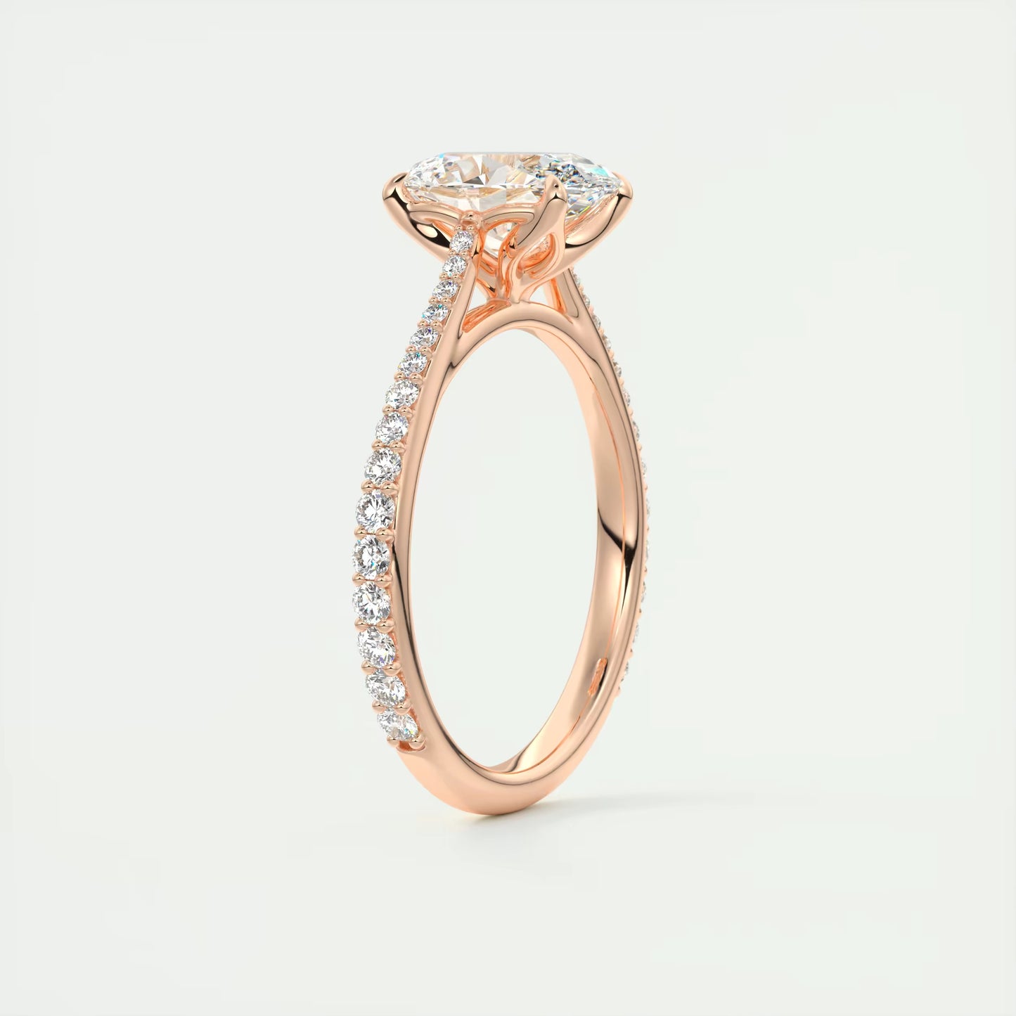 1.85 Ct Cathedral Royale Pavé Oval Floral Solitaire Ring