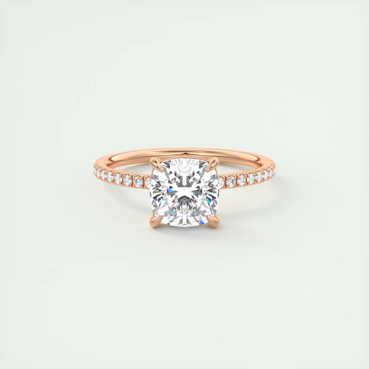 2.25 Ct Harper Pavé Cushion Center with 1.5mm French Set Pavé Ring