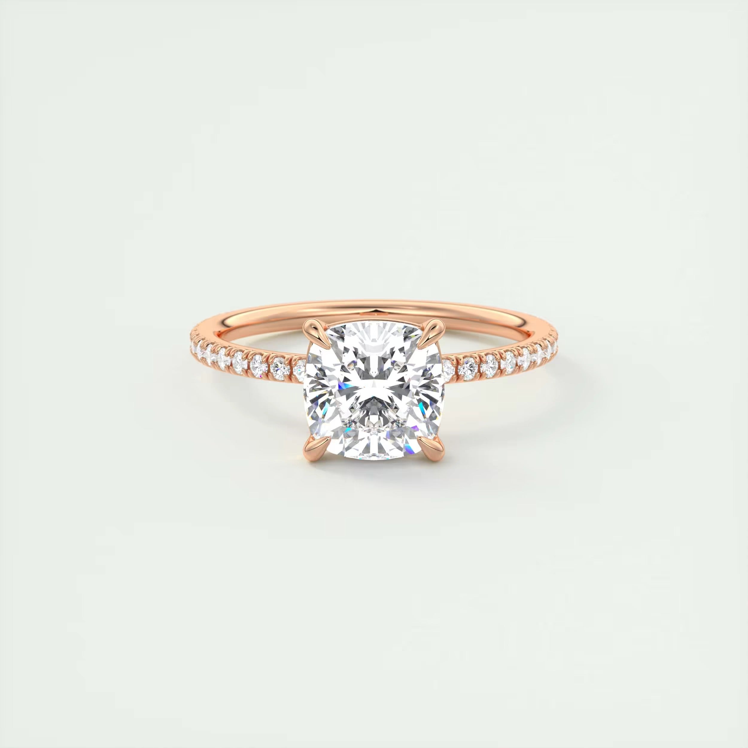 2.25 Ct Harper Pavé Center Stone Cushion with 1.5mm French Set Pavé Ring