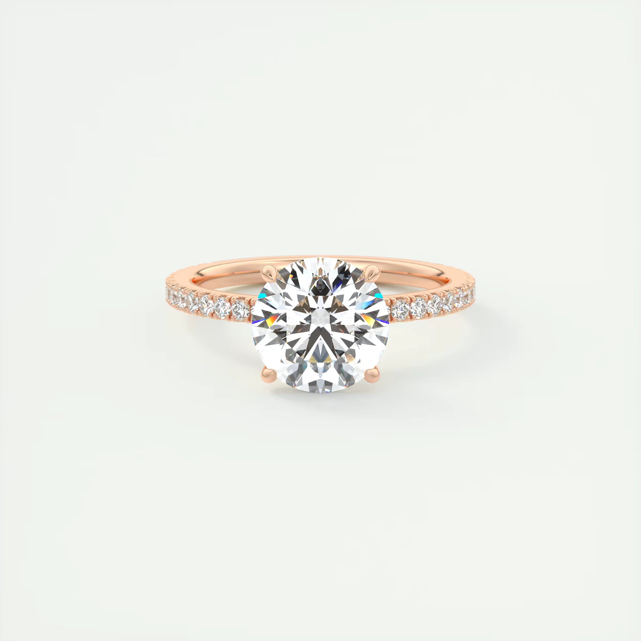 2.50 Ct Round Solitaire Ring with 3/4 French Set Pave Engagement Rings