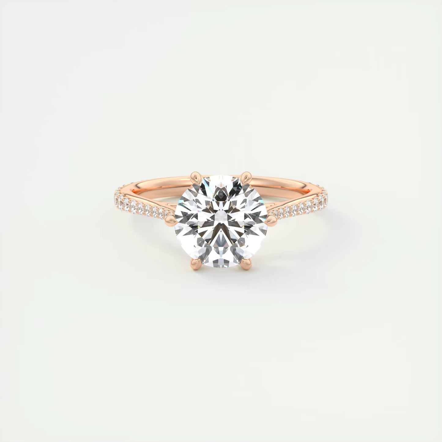 2.30 Ct The Six Point Cathedral Pavé Round Solitaire Ring