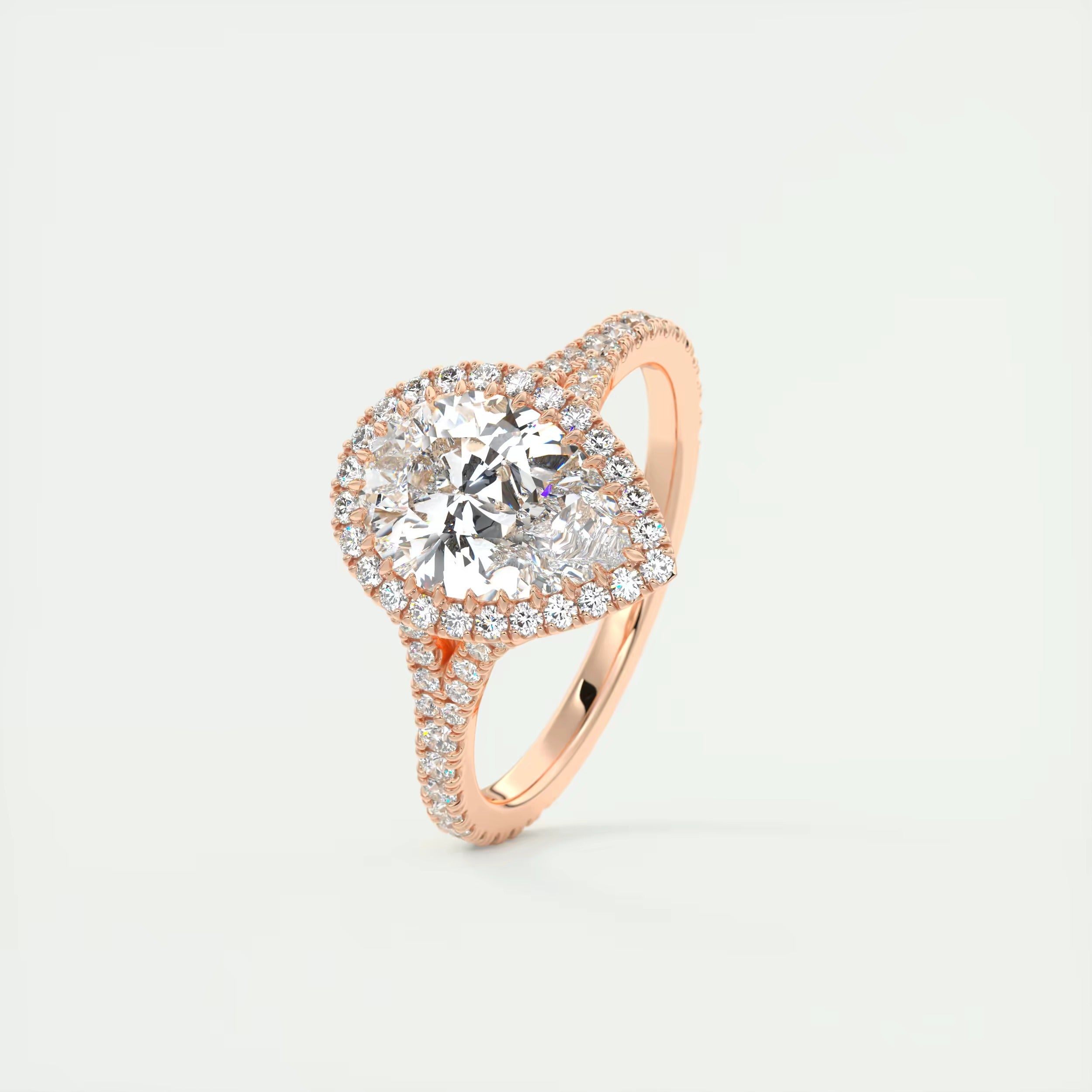 2.70 Ct The French Halo Center Stone Pear & Side Stone Round Cut Diamond with Miniature Prongs Ring