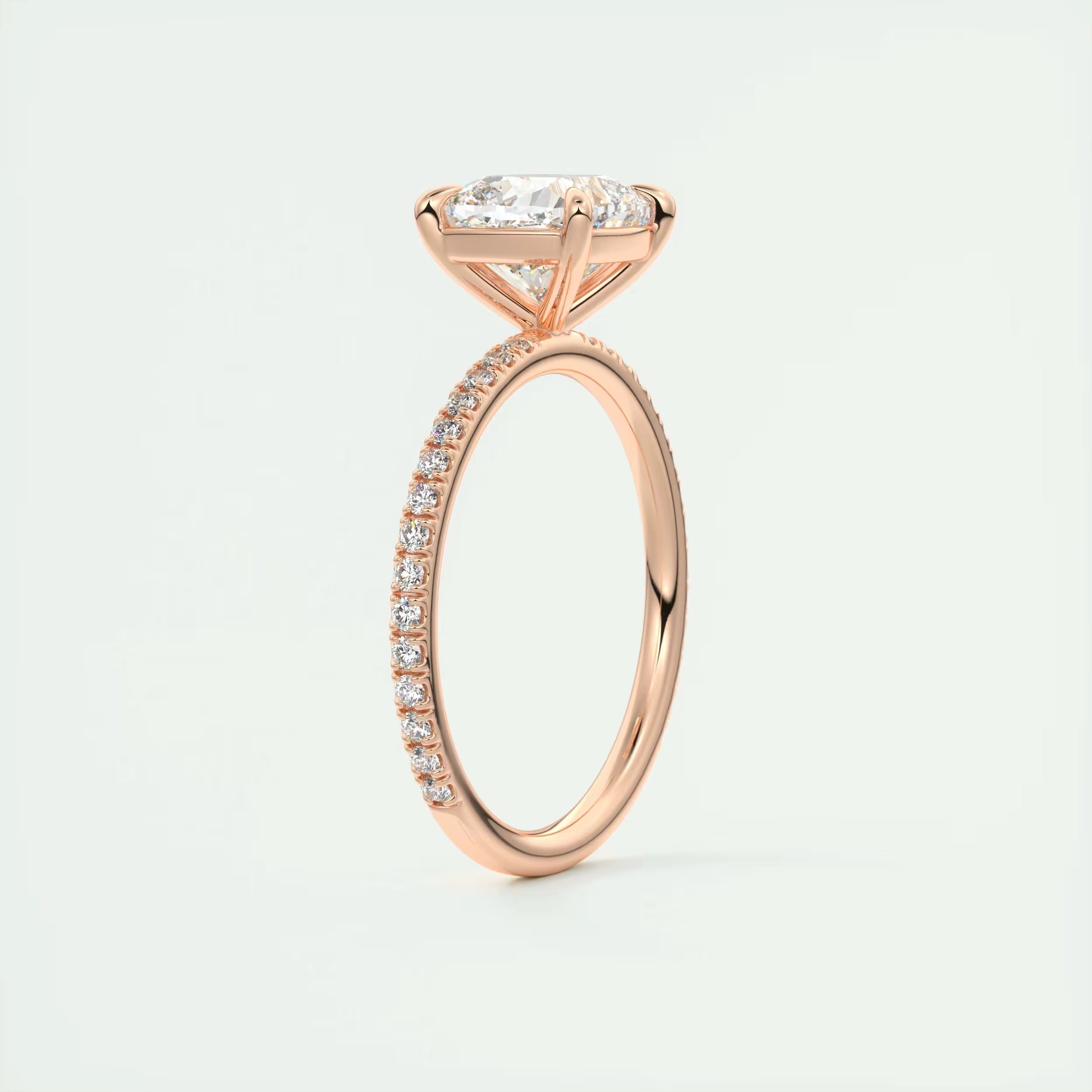 2.25 Ct Harper Pavé Center Stone Cushion with 1.5mm French Set Pavé Ring