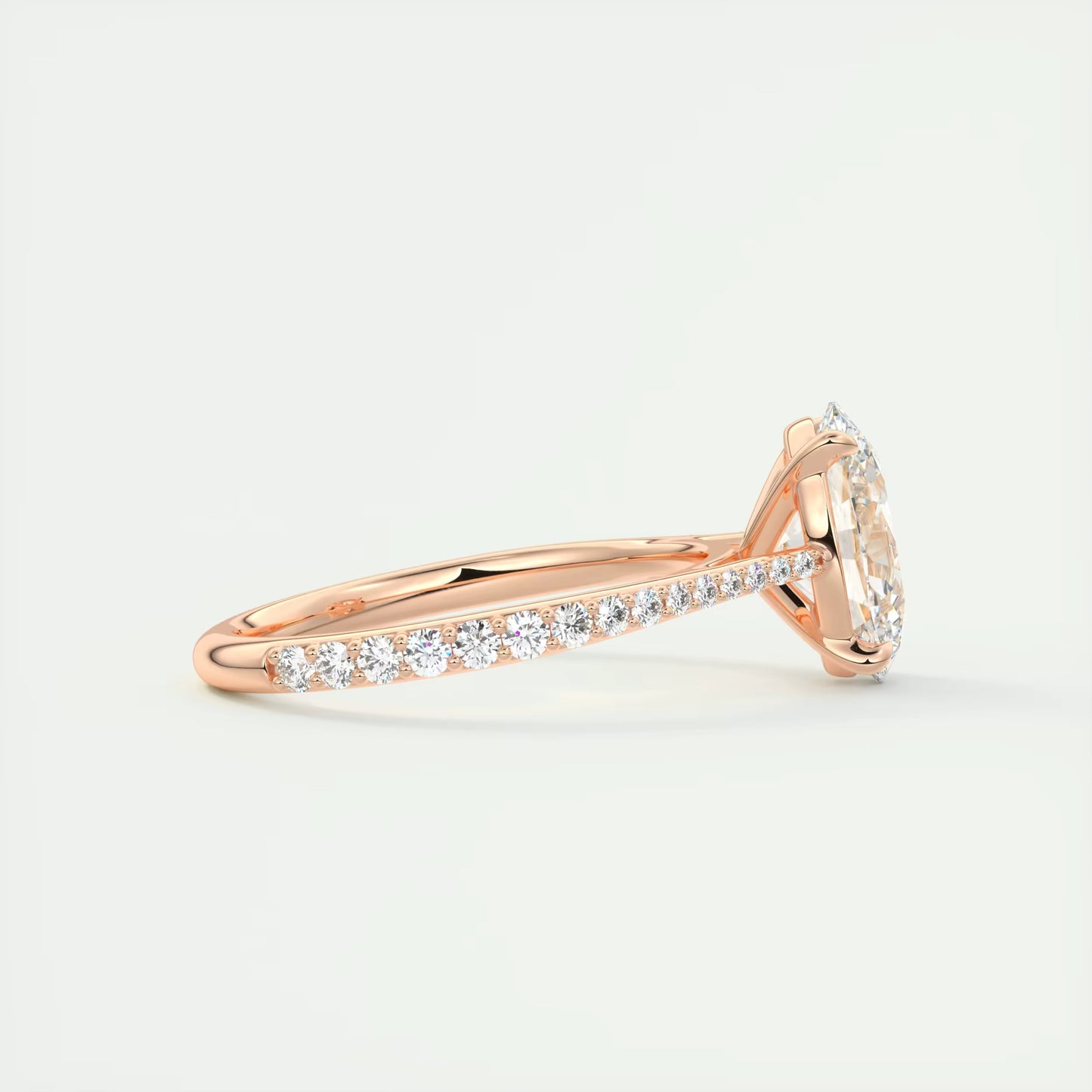 2.30 Ct The Cathedral Pavé Oval Solitaire Cathedral Pavé Setting Ring