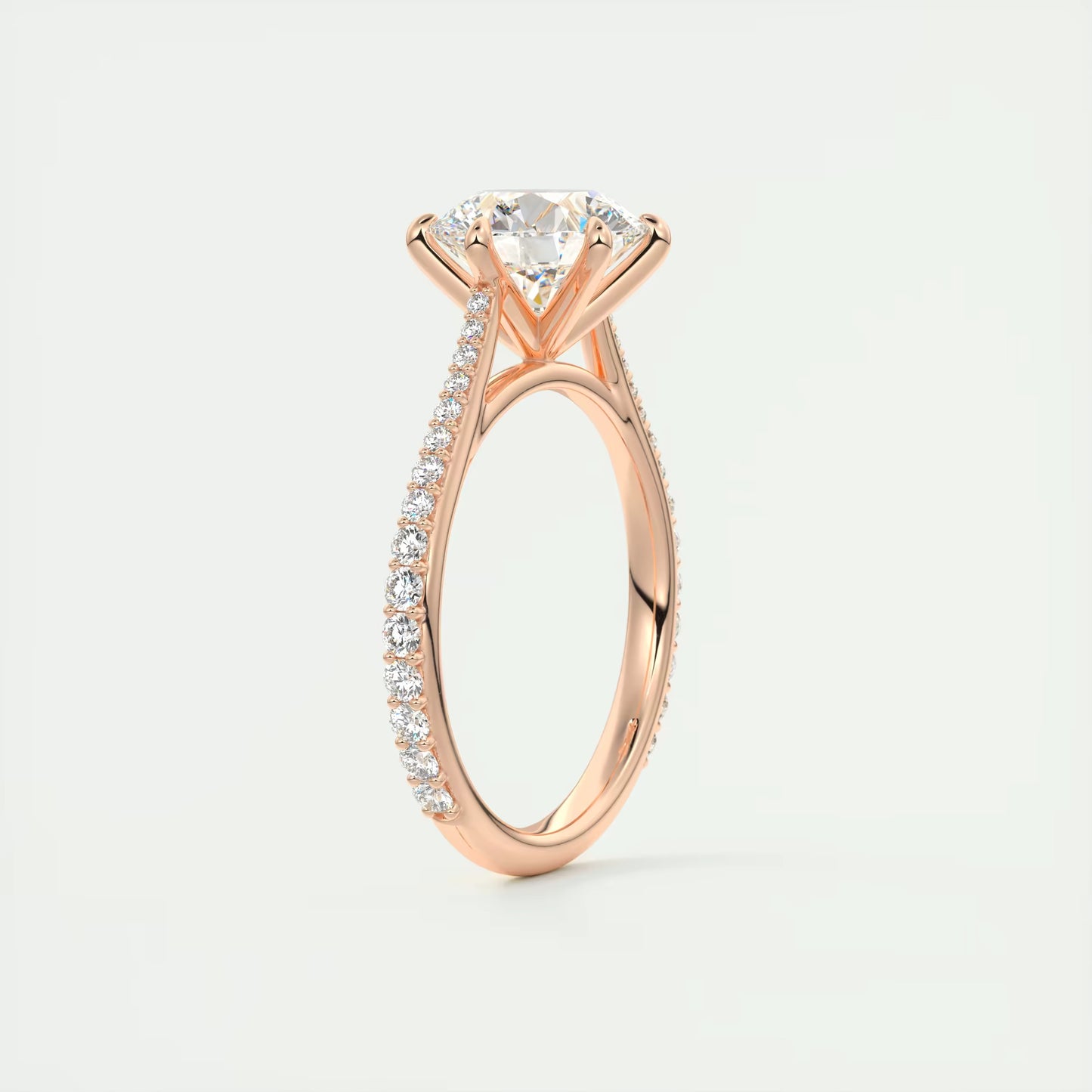 2.30 Ct The Six Point Cathedral Pavé Round Solitaire Ring