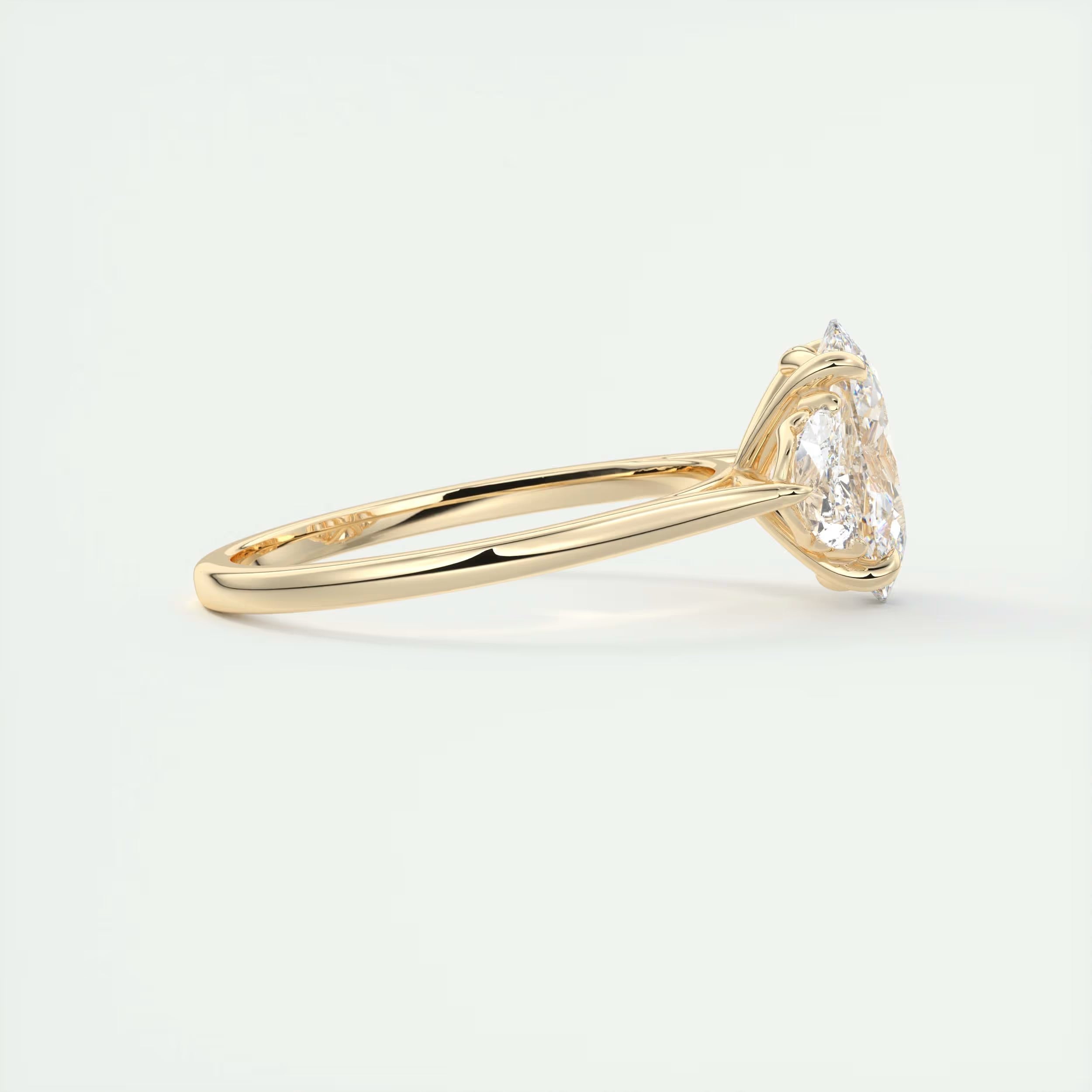3.00 Ct The Center Stone Oval - Side Stone Half Moon Three Stone Engagement Rings