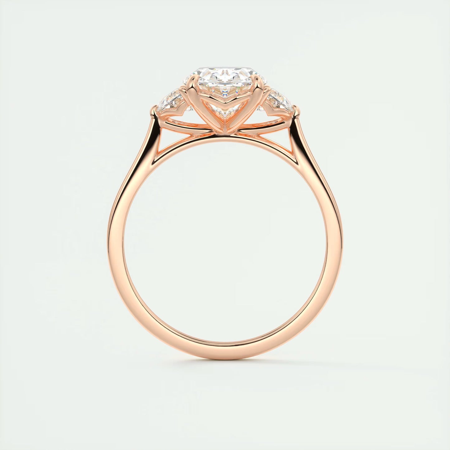 3.00 Ct The Nouveau Oval - Oval Half Moon Three Stone Engagement Rings