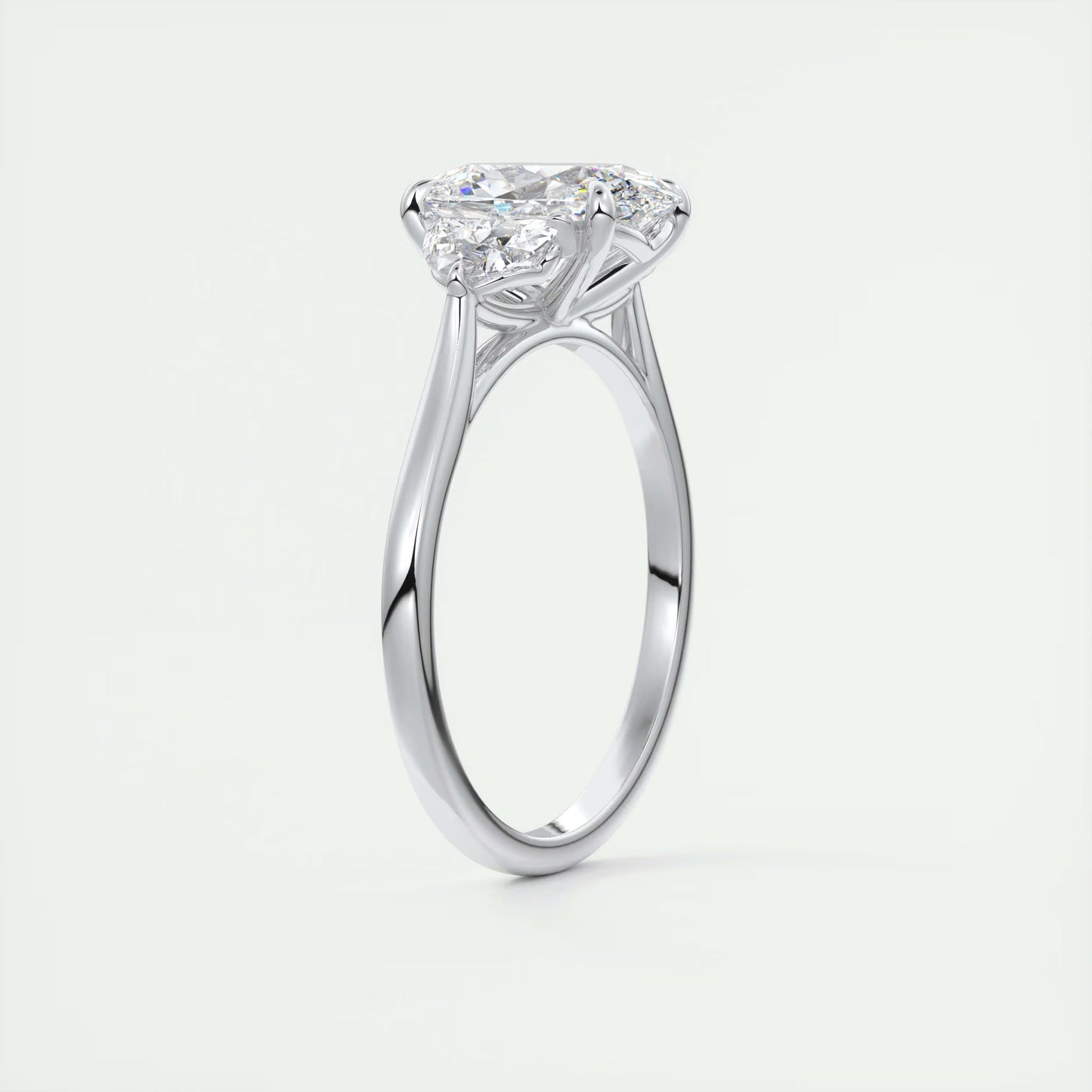 3.00 Ct The Nouveau Oval - Oval Half Moon Three Stone Engagement Rings