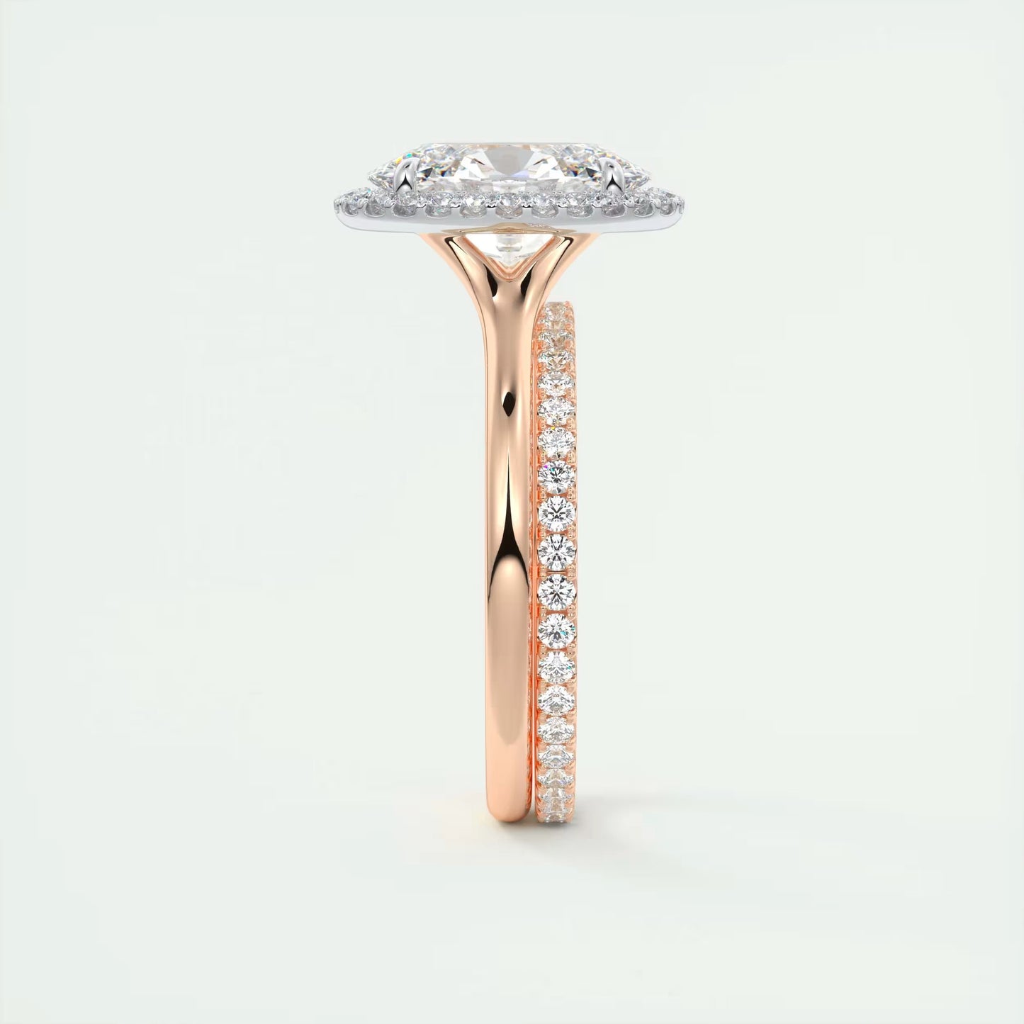 2.10 Ct The Breezy Halo Oval Center with French Set Halo Ring
