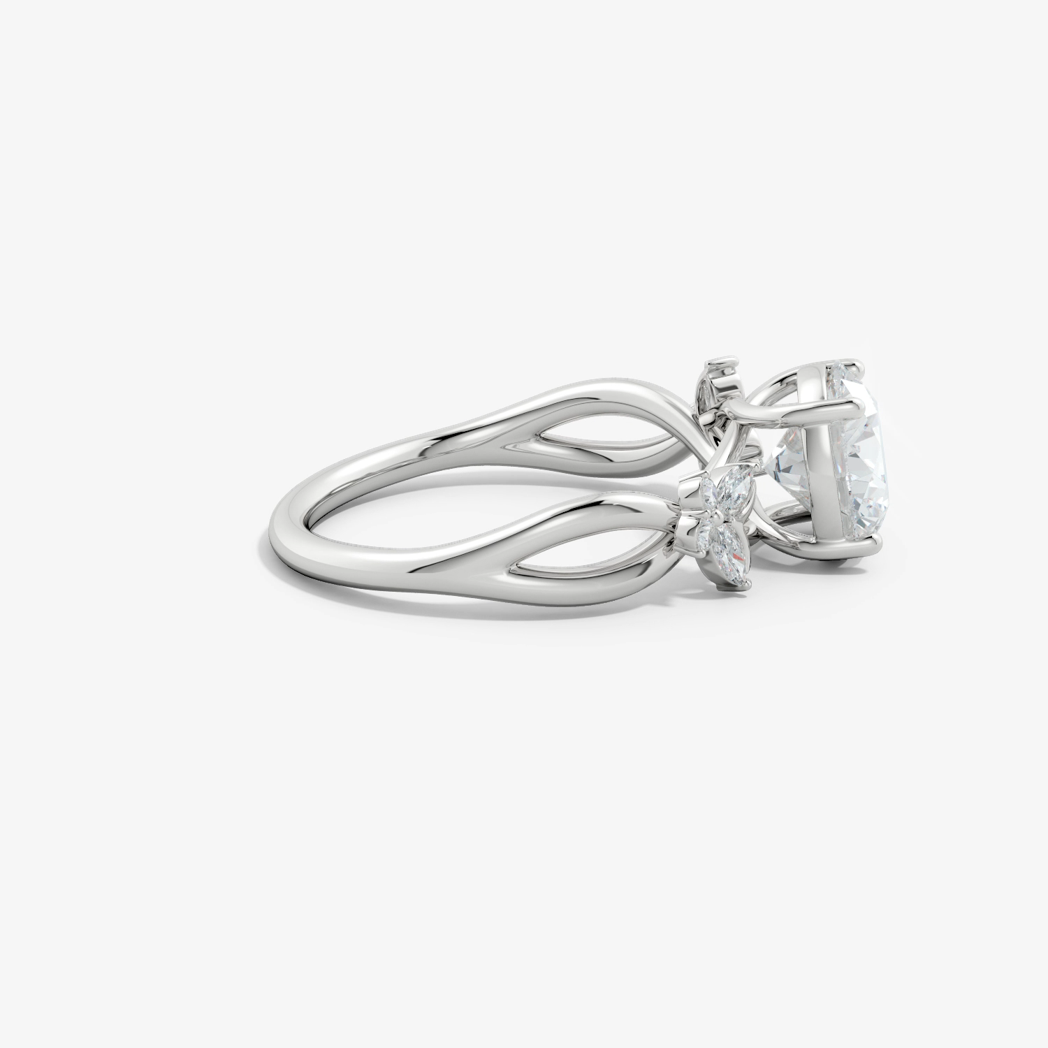 2.15 Ct In Center Stone Round & Side Stone Marquise Bardot Scallop Engagement Ring