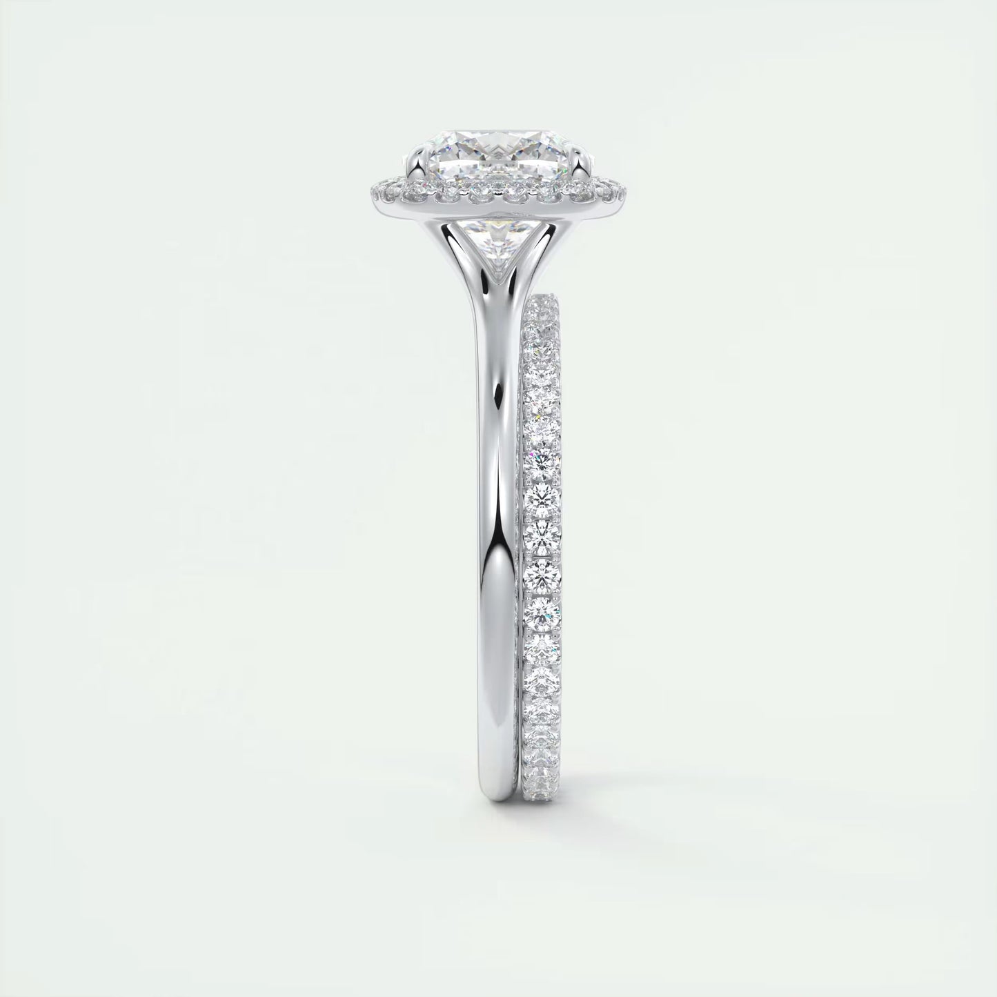 2.10 CtThe Breezy Halo Cushion Center with French Set Halo Ring
