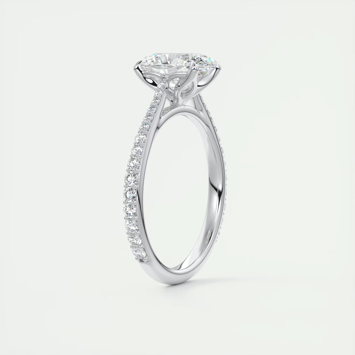 1.85 Ct Cathedral Royale Pavé Oval Floral Solitaire Ring