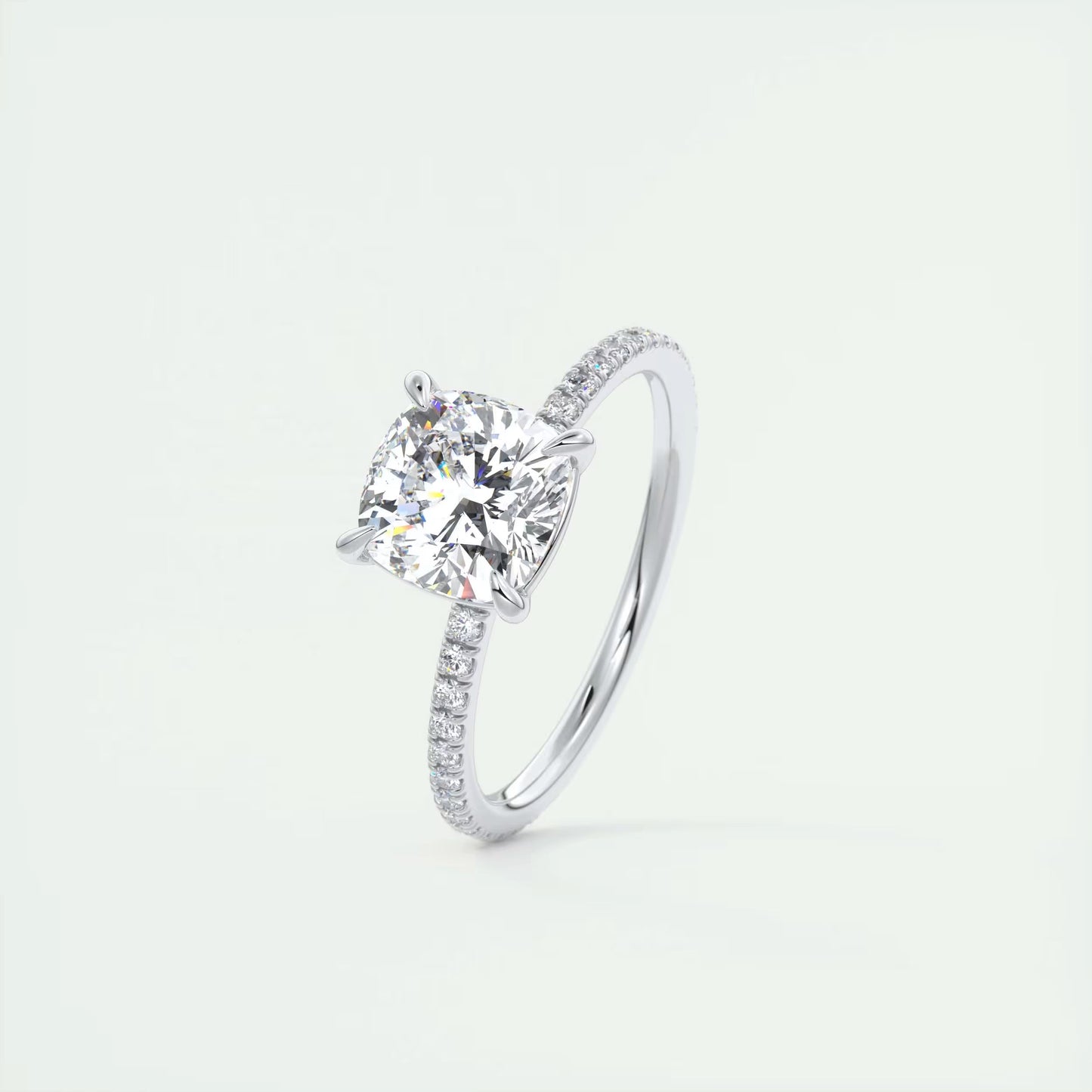 2.25 Ct Harper Pavé Cushion Center with 1.5mm French Set Pavé Ring