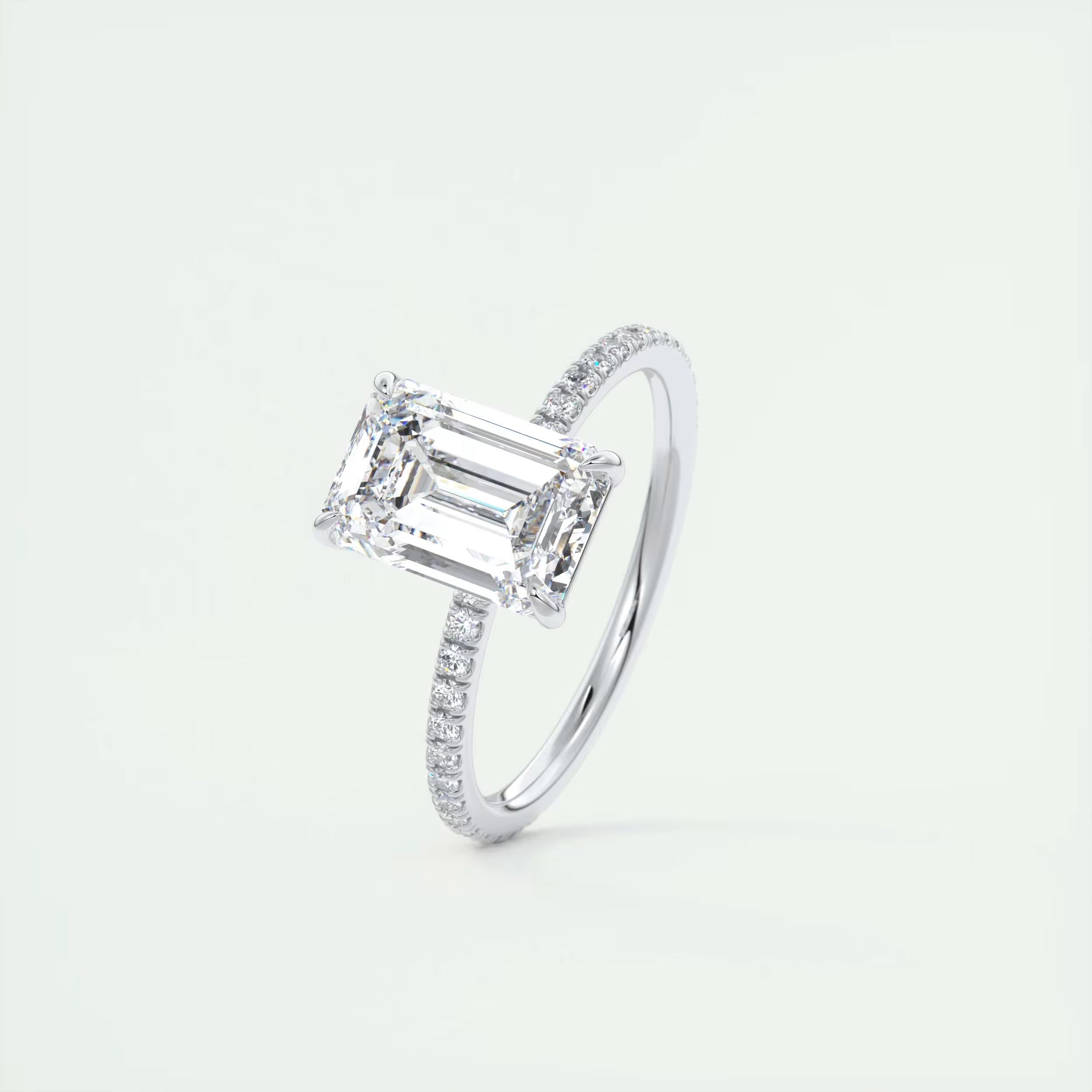 2.25 Ct Harper Pavé Center Stone Emerald with 1.5mm French Set Pavé Ring