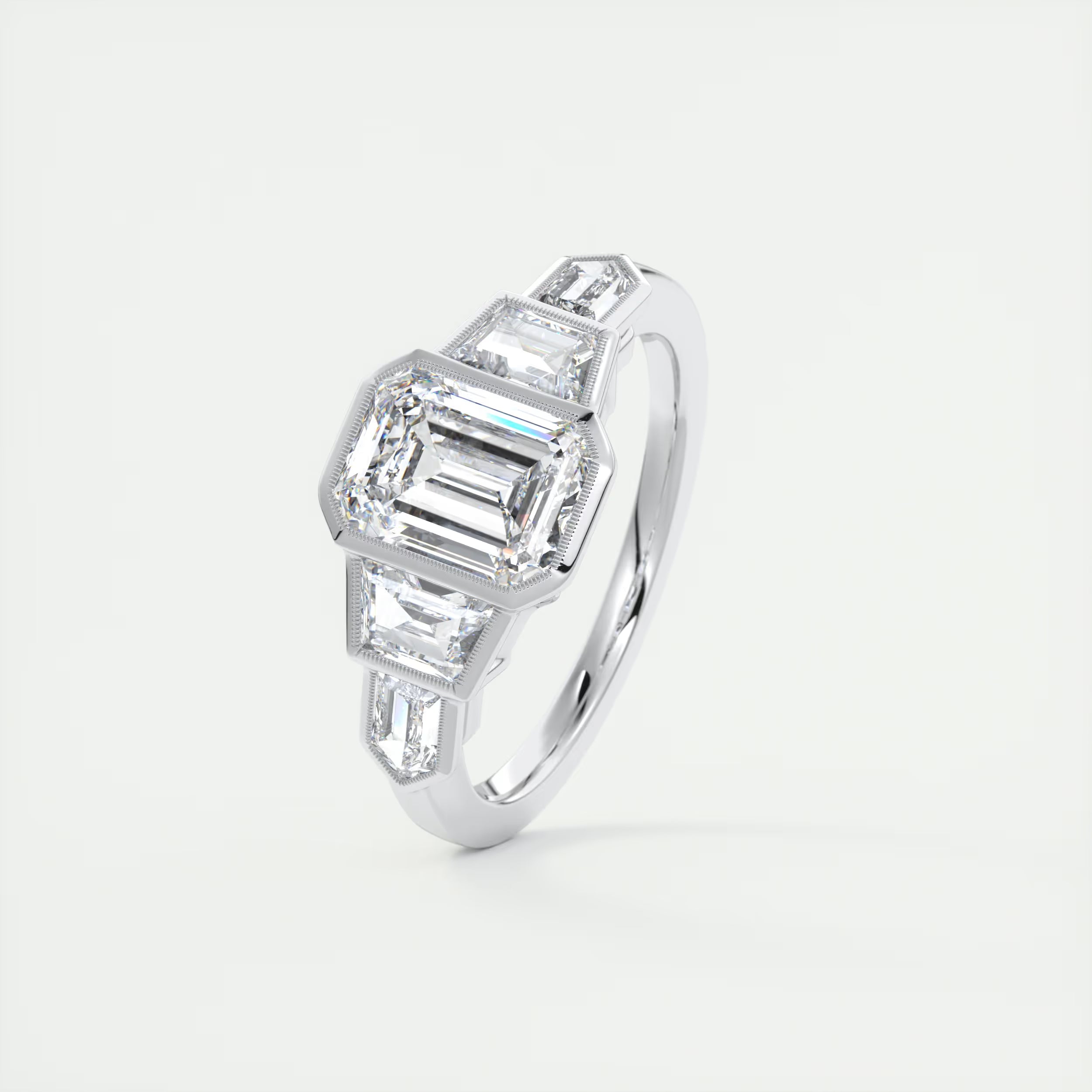 2.16 Ct The Deco Center Stone Emerald - The Deco Five Stone Ring Engagement Rings