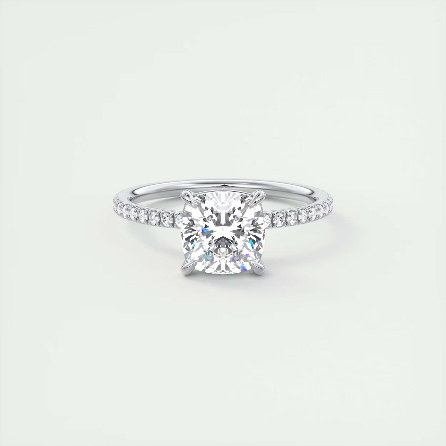 2.25 Ct Harper Pavé Cushion Center with 1.5mm French Set Pavé Ring