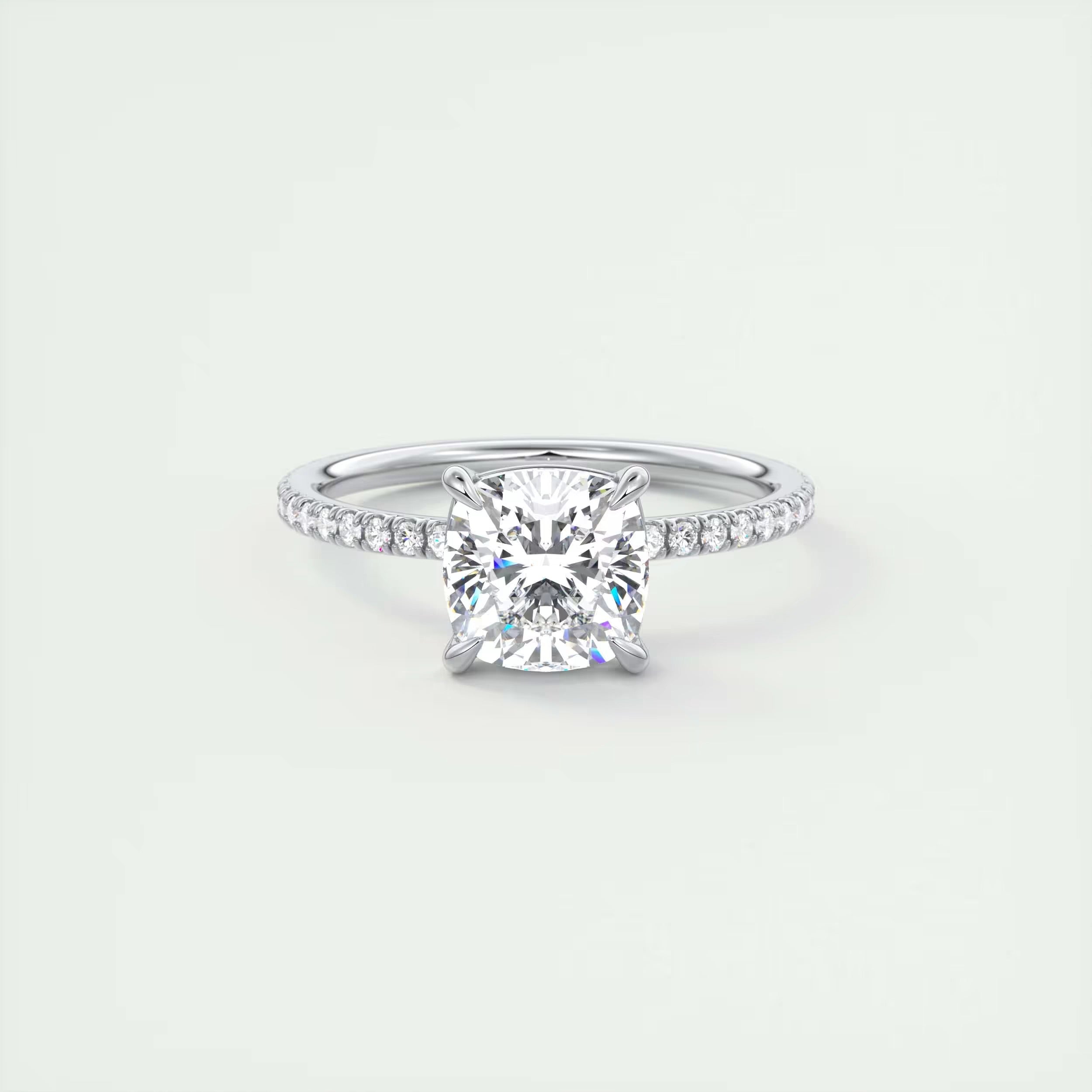 2.25 Ct Harper Pavé Center Stone Cushion with 1.5mm French Set Pavé Ring