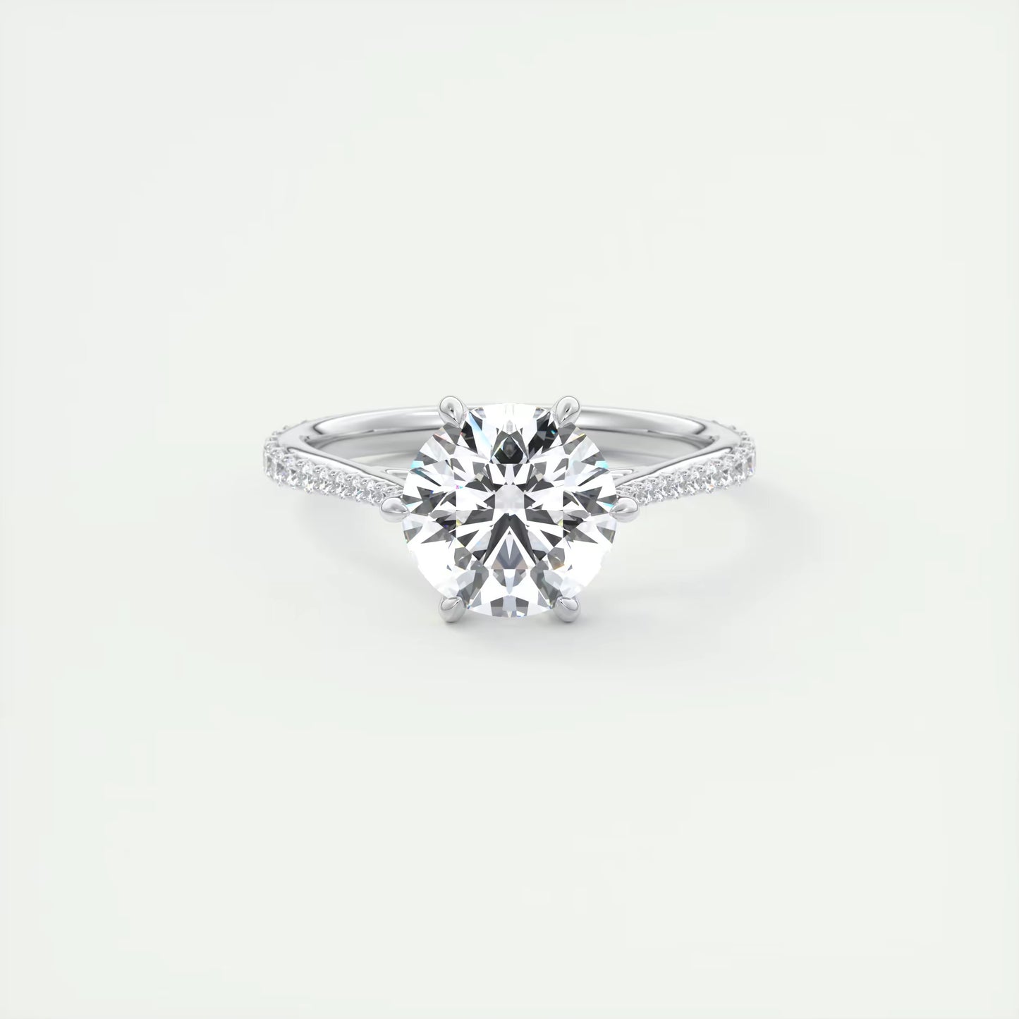 2.30 Ct The Six Point Cathedral Pavé Round Solitaire Ring