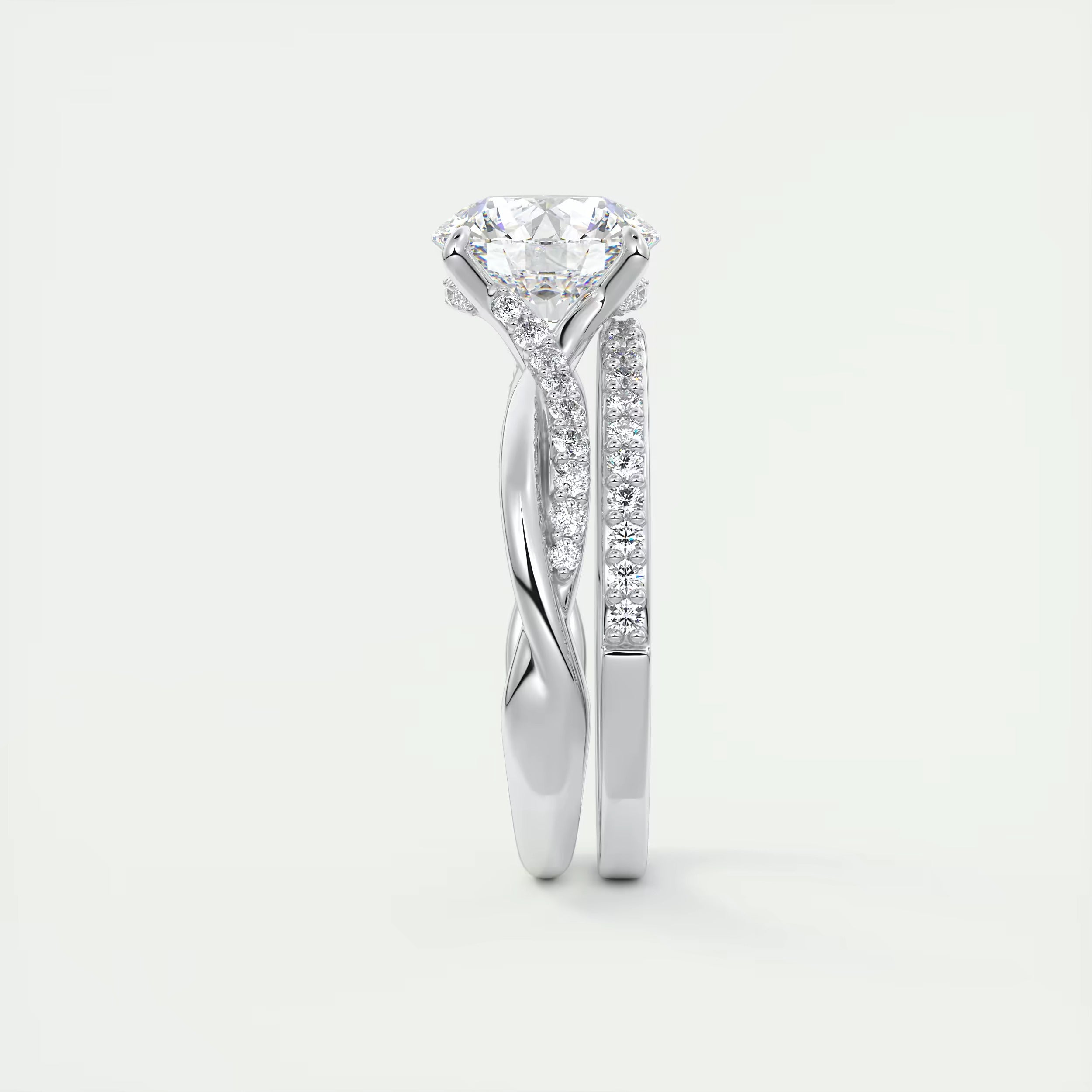 2.15 Ct The Knot Pave Round Interwoven Solitaire Rings