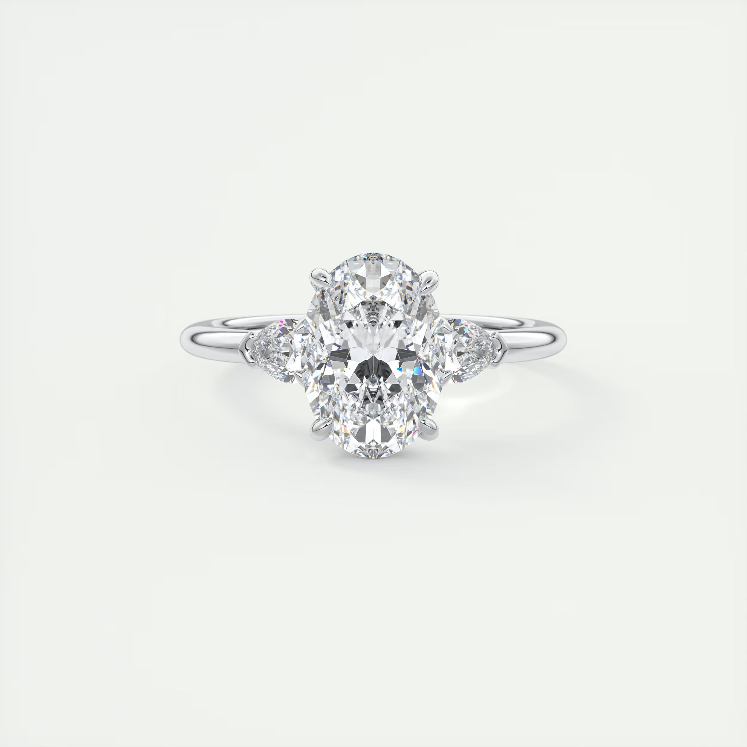 2.25 Ct Plunge Center Stone Oval & Side Stone Pear Engagement Rings